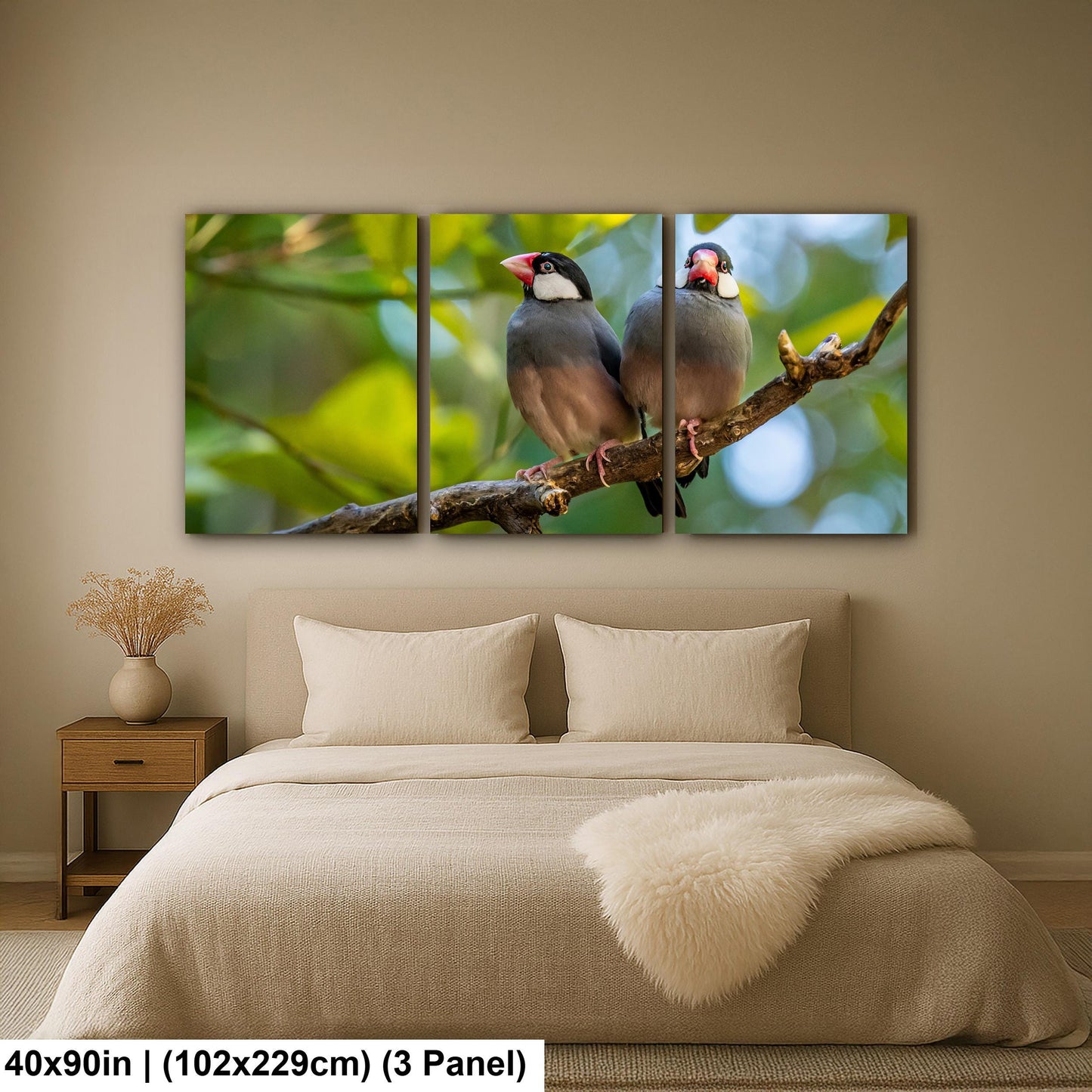 Pair of Java Sparrows on Branch, Wildlife Bird Lover Photography Wall Art