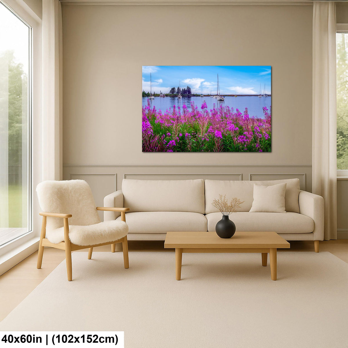 Coastal Wildflowers and Sailboats: Grand Marais Harbor Minnesota Wall Art