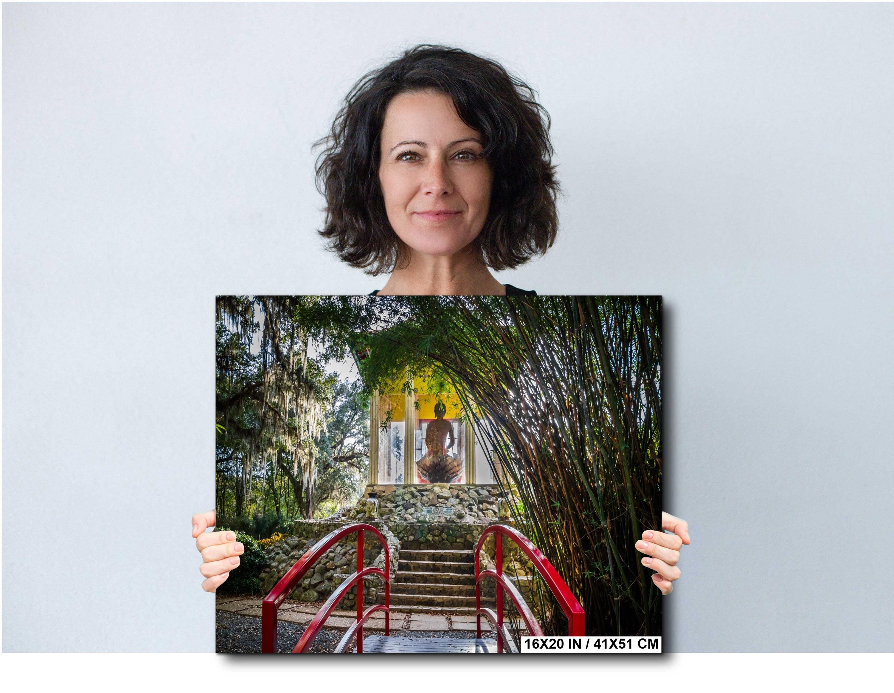 Avery Island Louisiana Buddha Garden Red Bridge Wall Art Photography Print, Jungle Gardens Shrine, Southern Landscape Aluminum/Metal/Canvas
