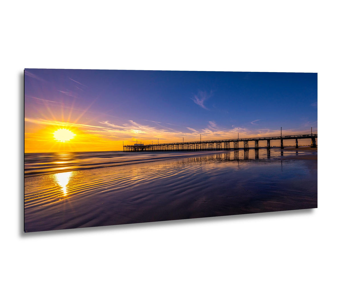Sunlit Shore: Newport Beach Pier California Sunset Photography Wall Art