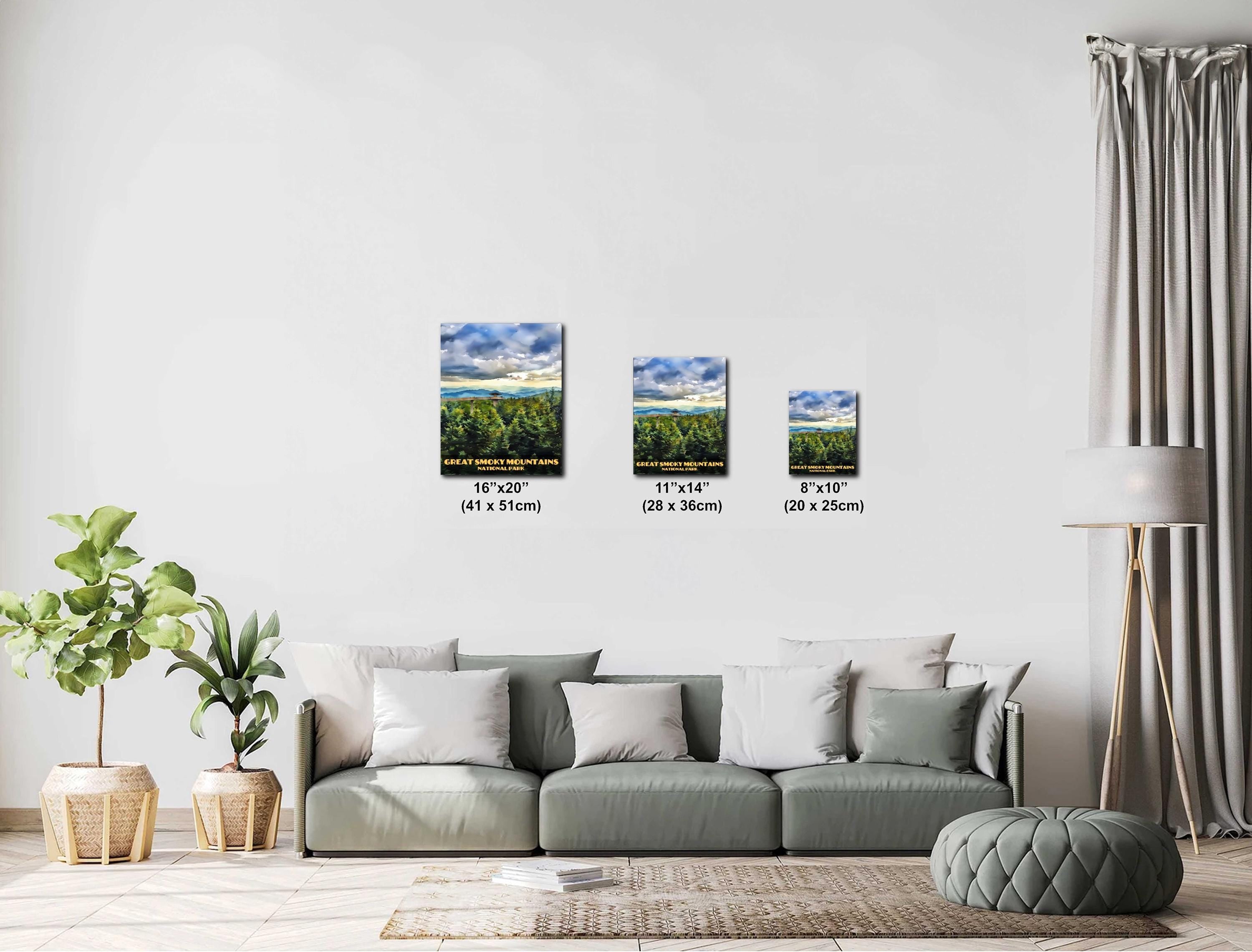 Great Smoky Mountains National Park Clingmans Dome Tower Watercolor-Stylized Photography Wall Art