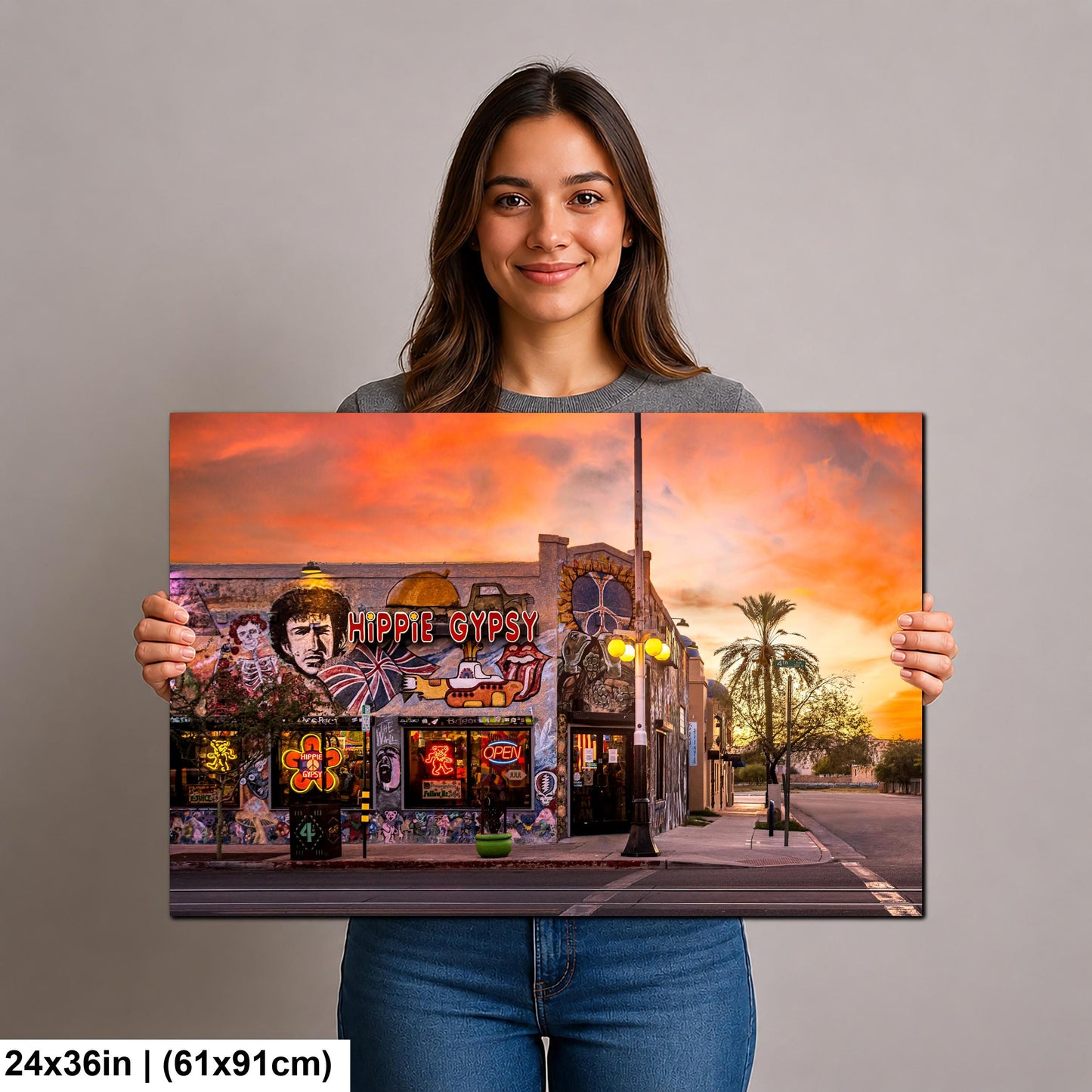 Tucson Mural - Hippie Gypsy at Sunset, Arizona Street Art Photography Print