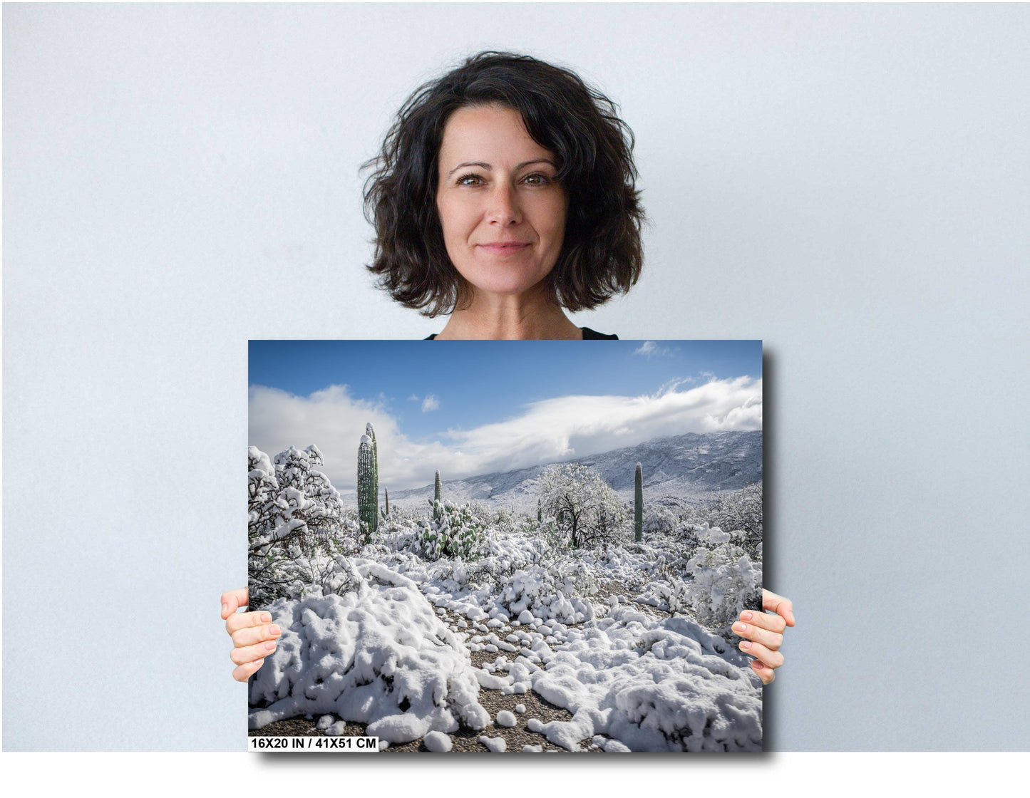 Saguaro Winter Wall Art - Desert Snowfall Art | Tucson Cactus Print Canvas