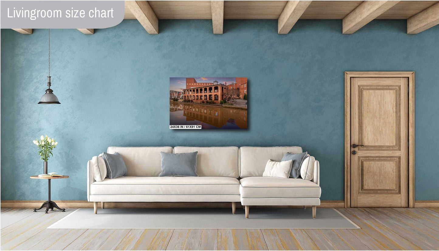 Old Town Greenville Riverfront: Wyche Pavilion and Flowing Reedy River Greenville, South Carolina Wall Art Print Aluminum/Metal/Canvas