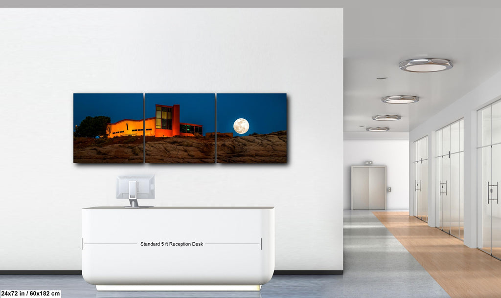 Full Moon Over Page Public Library Arizona Photography Print, Horseshoe Bend Area Moonrise, Modern Architecture Landscape
