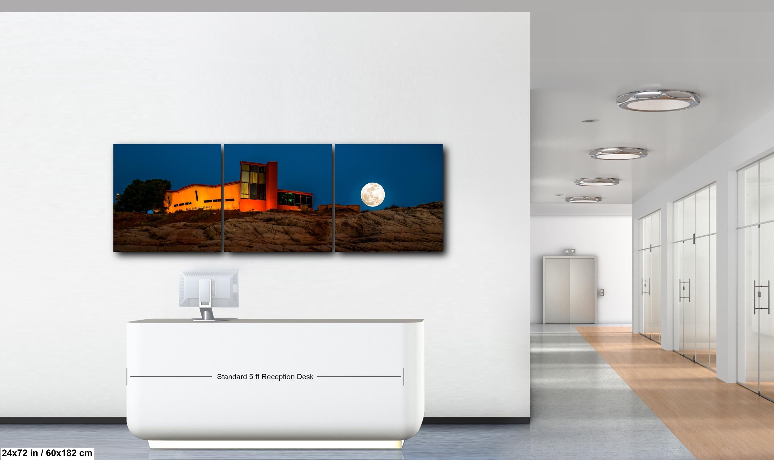 Full Moon Over Page Public Library Arizona Photography Print, Horseshoe Bend Area Moonrise, Modern Architecture Landscape