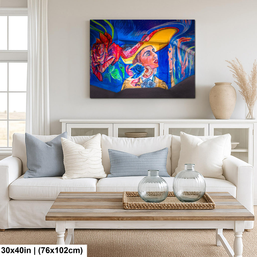 Tucson Mural - Whimsical Woman Mural With Hat, Photography Print Wall Art