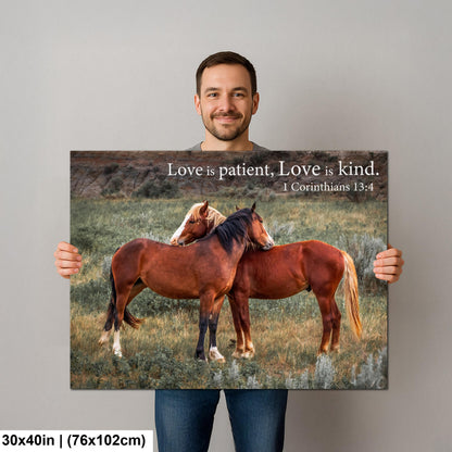 1 Corinthians 13:4 Love Is Patient Love Is Kind Bible Quote, Wild Horses Photography Print, Christian Wall Decor