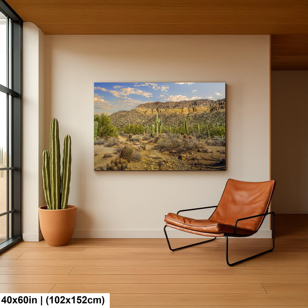 Sonoran Desert Saguaros and Mountain Ridge Arizona Photography Print, Southwest Wall Art