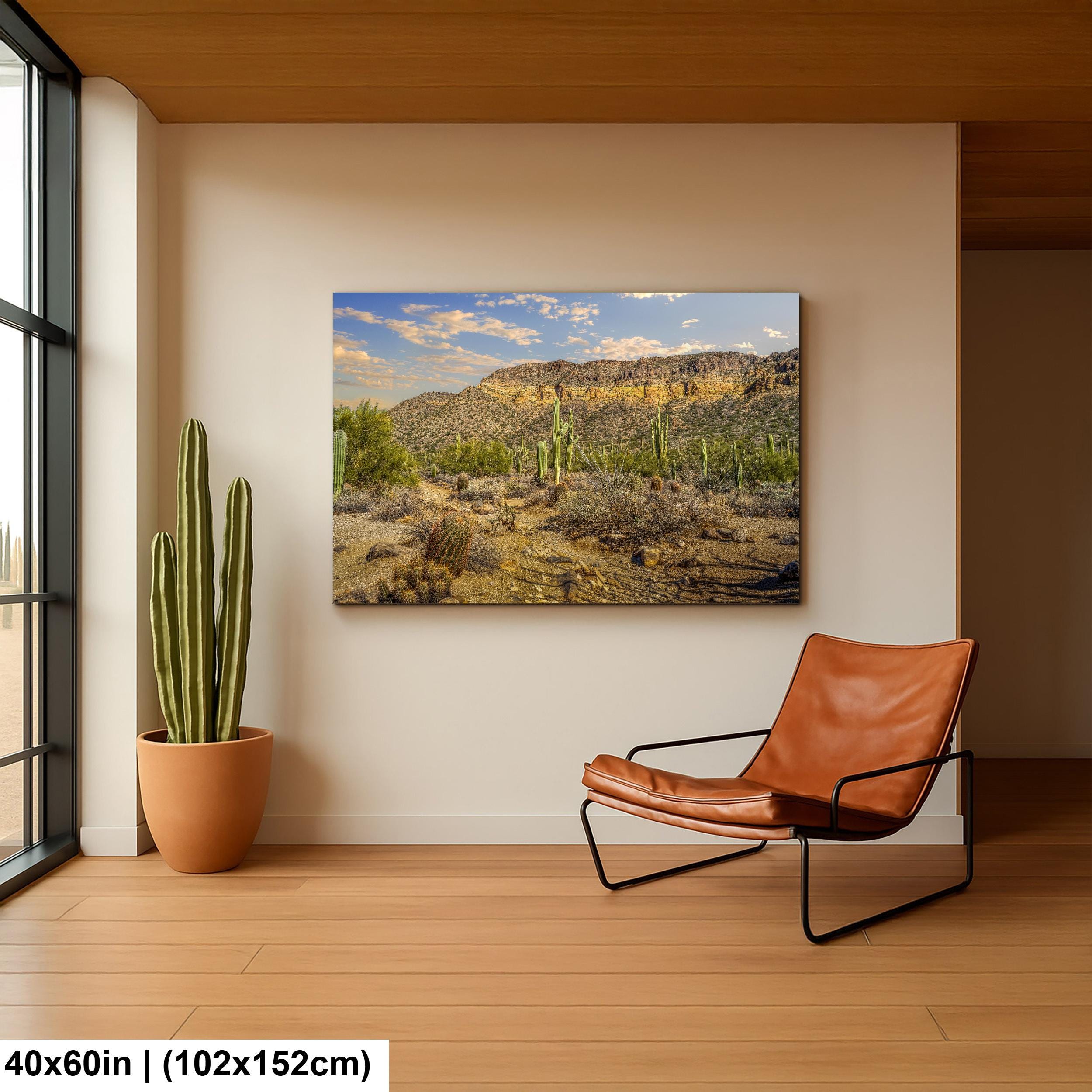 Sonoran Desert Saguaros and Mountain Ridge Arizona Photography Print, Southwest Wall Art