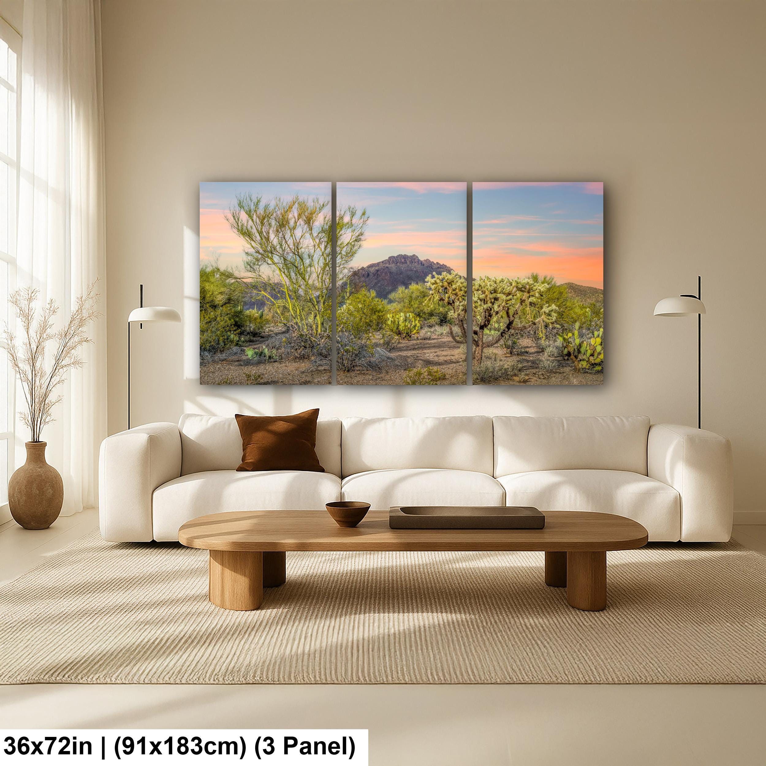 Cholla Cactus Sunset with Mountain View, Tucson Arizona Photography Print