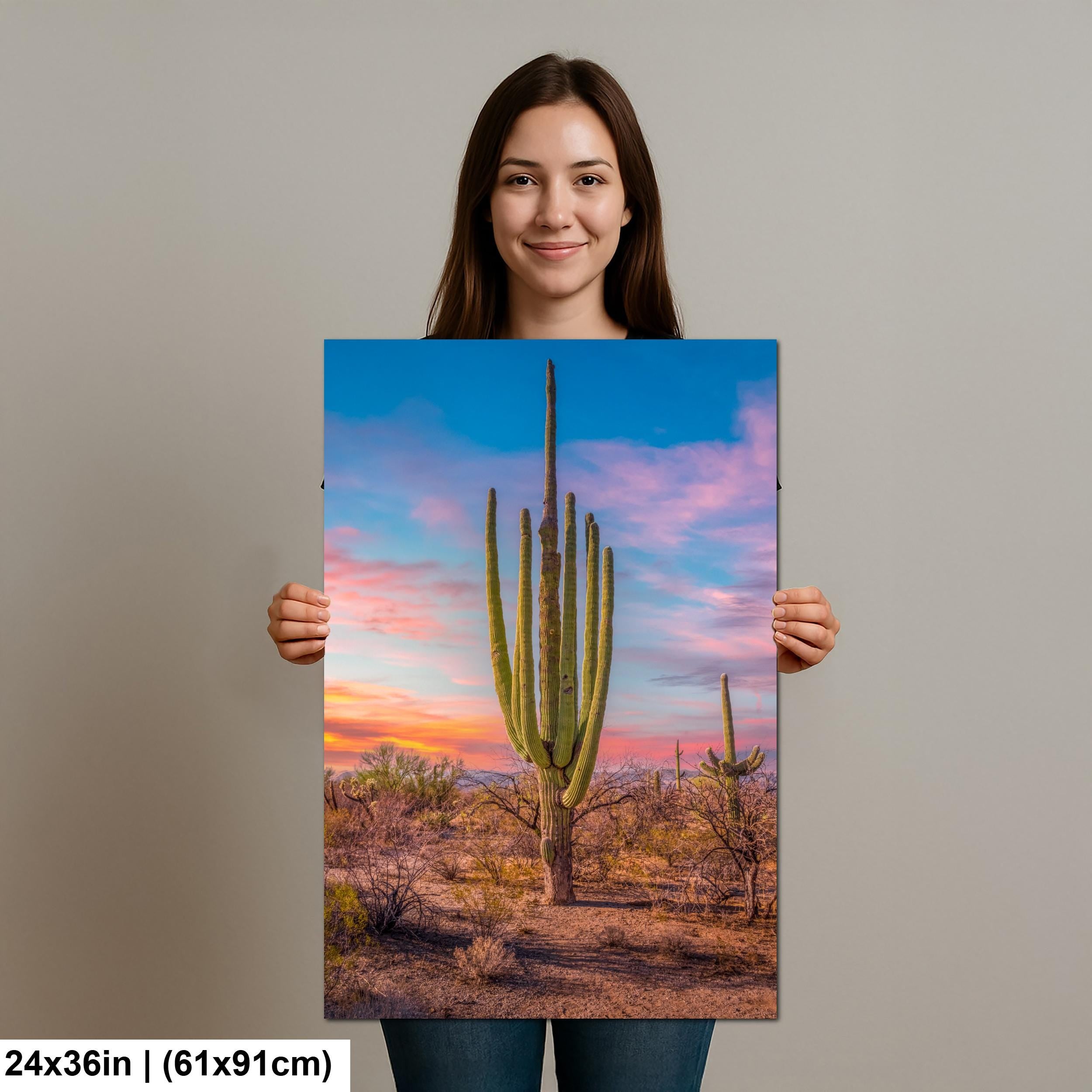 Multi-Arm Saguaro at Sunset - Saguaro National Park East Tucson Arizona Photography Print