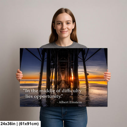 Albert Einstein Difficulty Opportunity Pier Sunset Motivational Photography Print