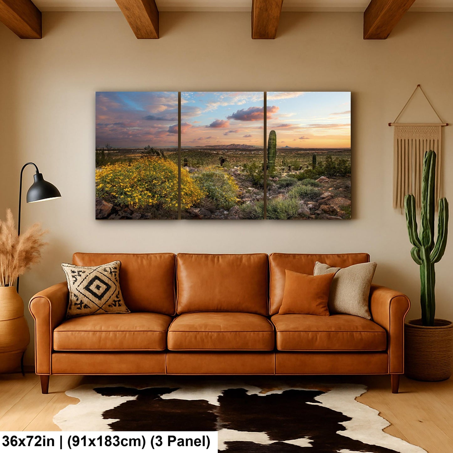 Arizona Sunset Overlook with Saguaros and Wildflowers - Casa Grande Sonoran Desert Photography Print