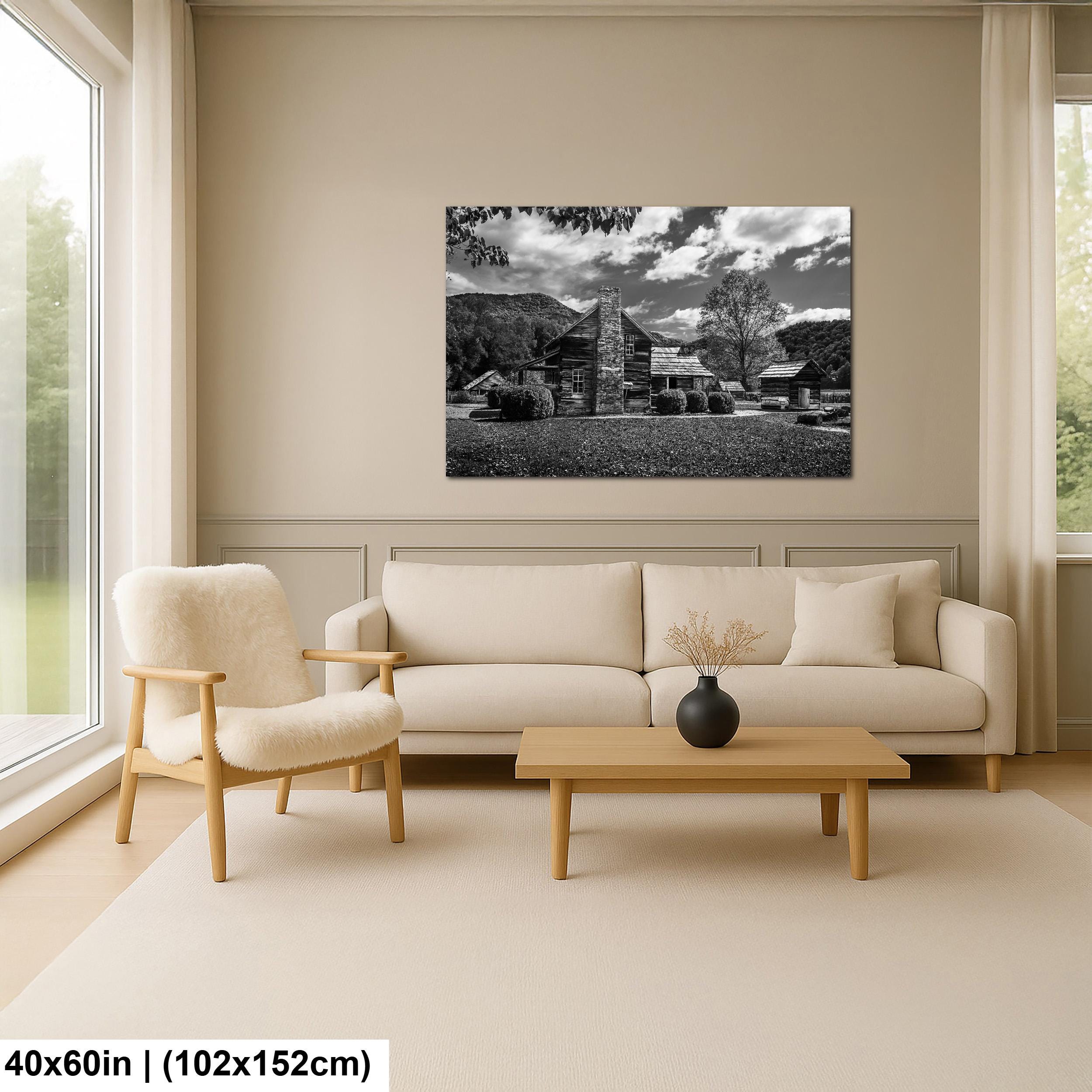 Appalachian Pioneer Homestead Black and White Photography Print, Great Smoky Mountains National Park Tennessee North Carolina