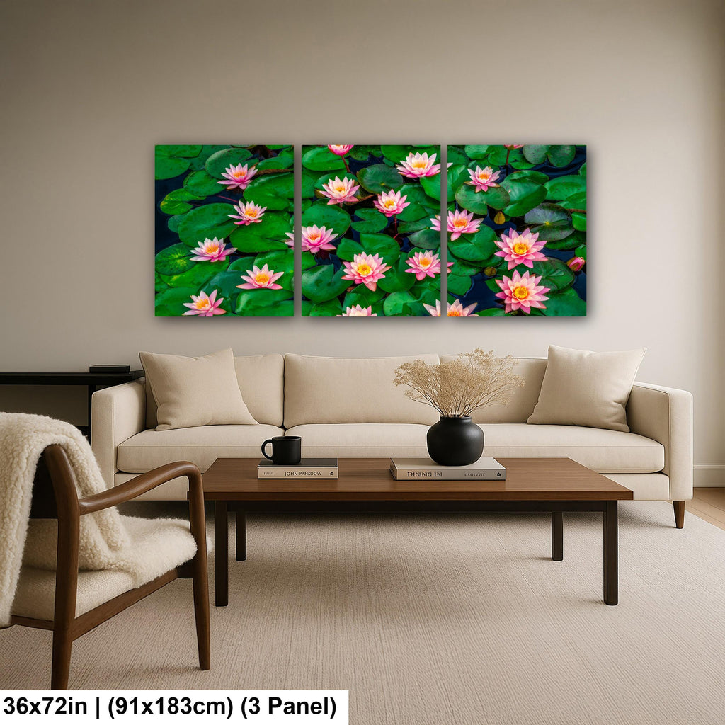 Pink Water Lilies: Botanical Flower Garden Pond Photography Wall Art Print