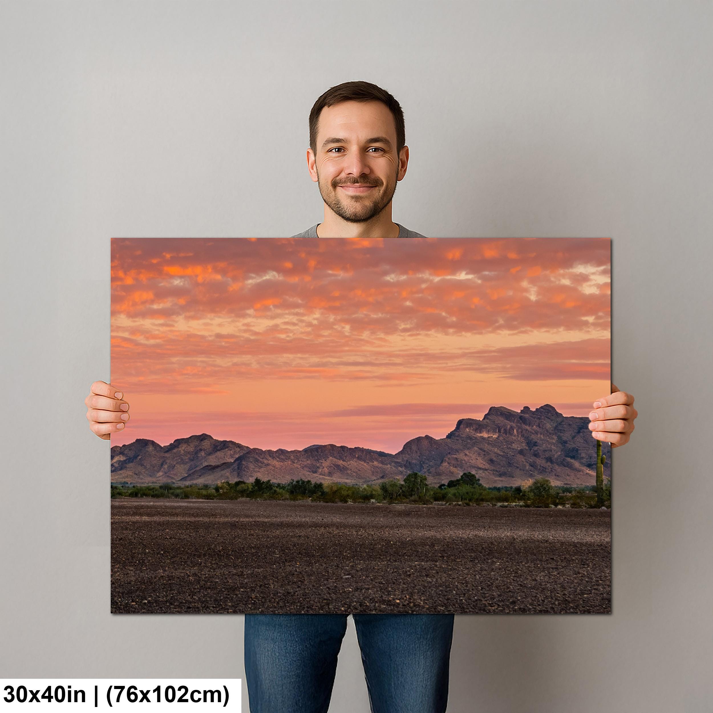 Fiery Sonoran Desert Sunset with Saguaro, Quartzsite Arizona Photography Print