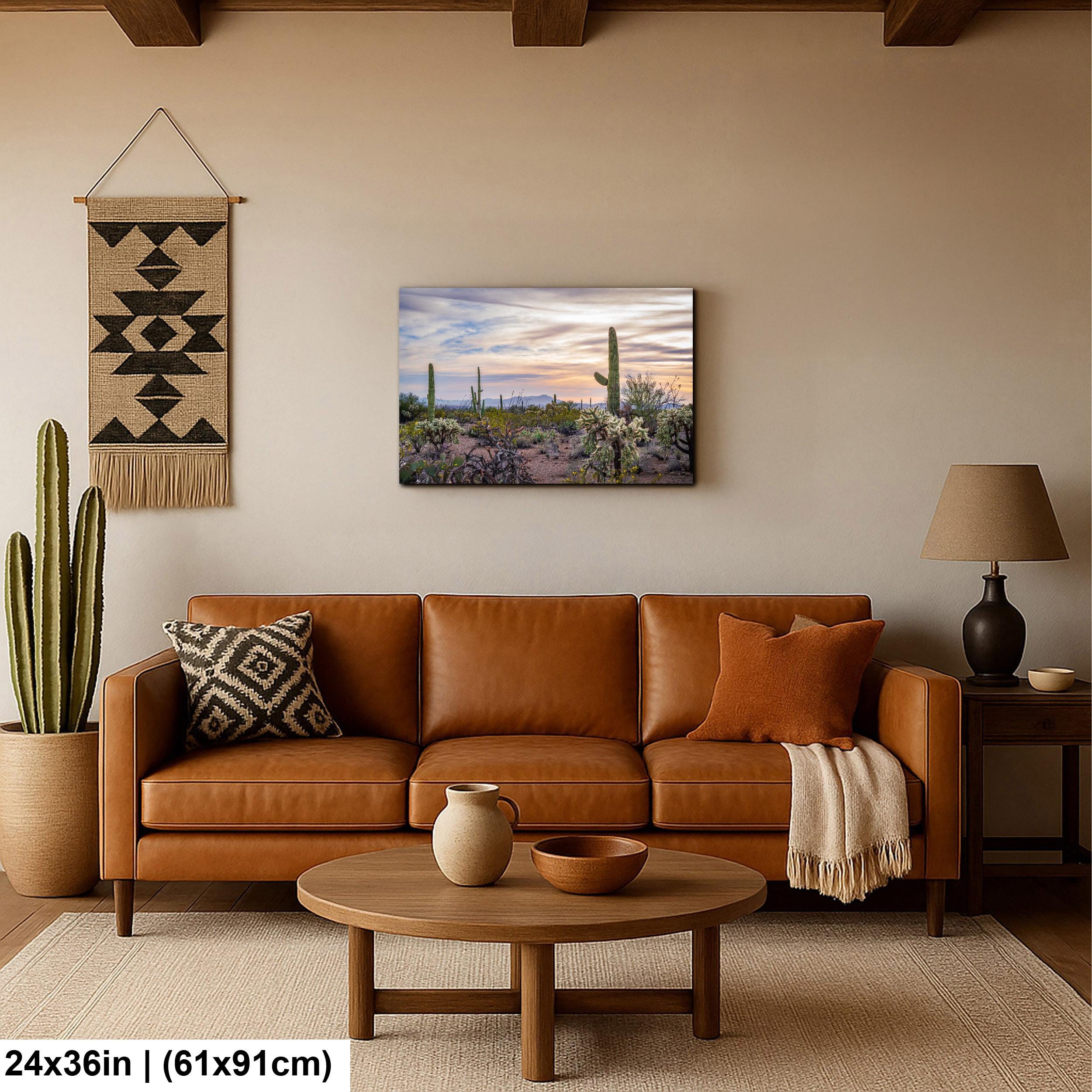 Pastel Desert Sunset with Saguaros and Cholla Tucson Arizona Photography Print