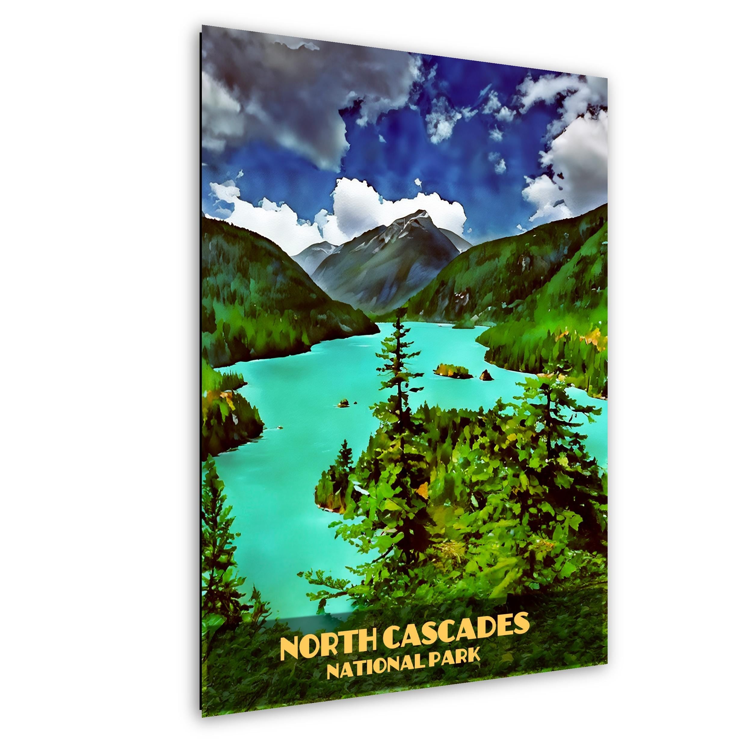 North Cascades National Park Poster: Diablo Lake Watercolor Style Photography Wall Art