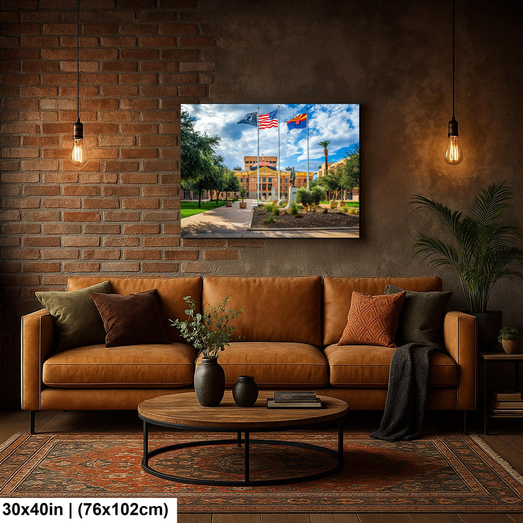 Arizona State Capitol with Flags Photography Print, Phoenix Arizona Government Building, Southwestern Architecture