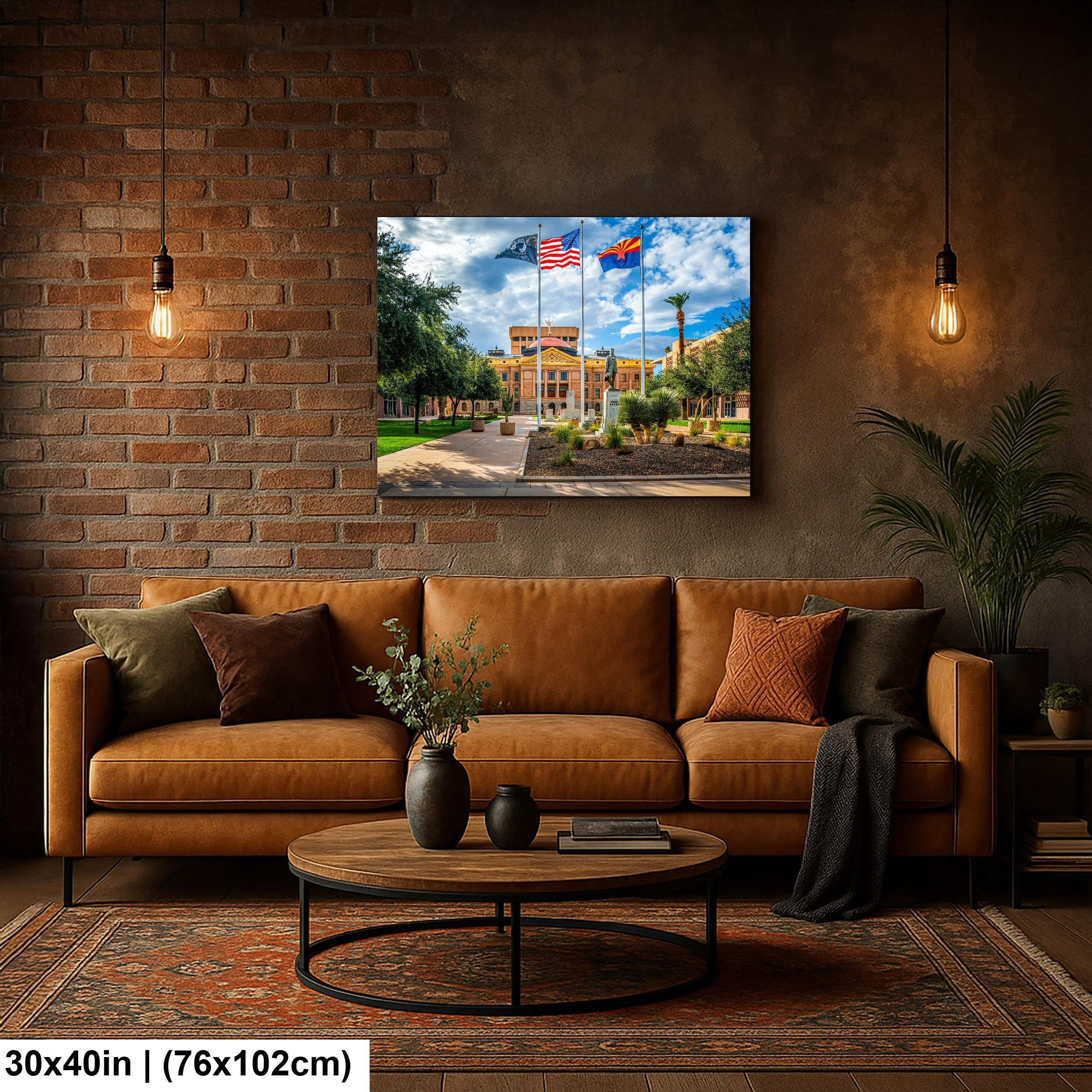 Arizona State Capitol with Flags Photography Print, Phoenix Arizona Government Building, Southwestern Architecture