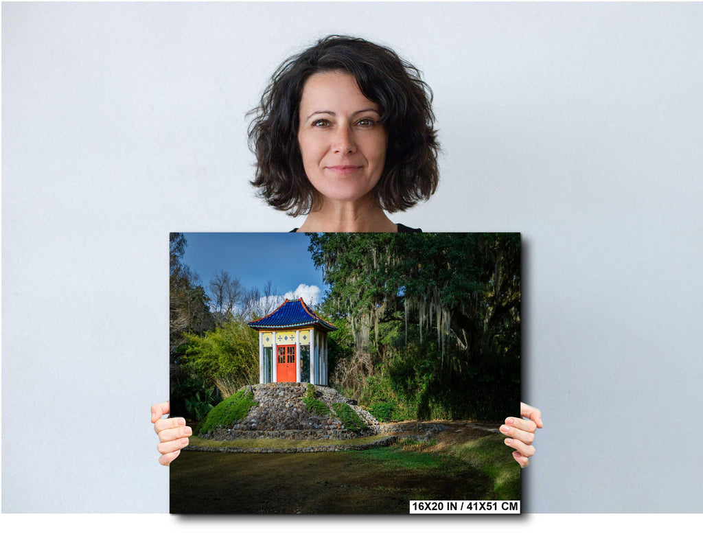 Avery Island Louisiana Buddha Shrine Pavilion Wall Art Photography Print, Jungle Gardens Pagoda, Southern Landscape Travel Gift Canvas