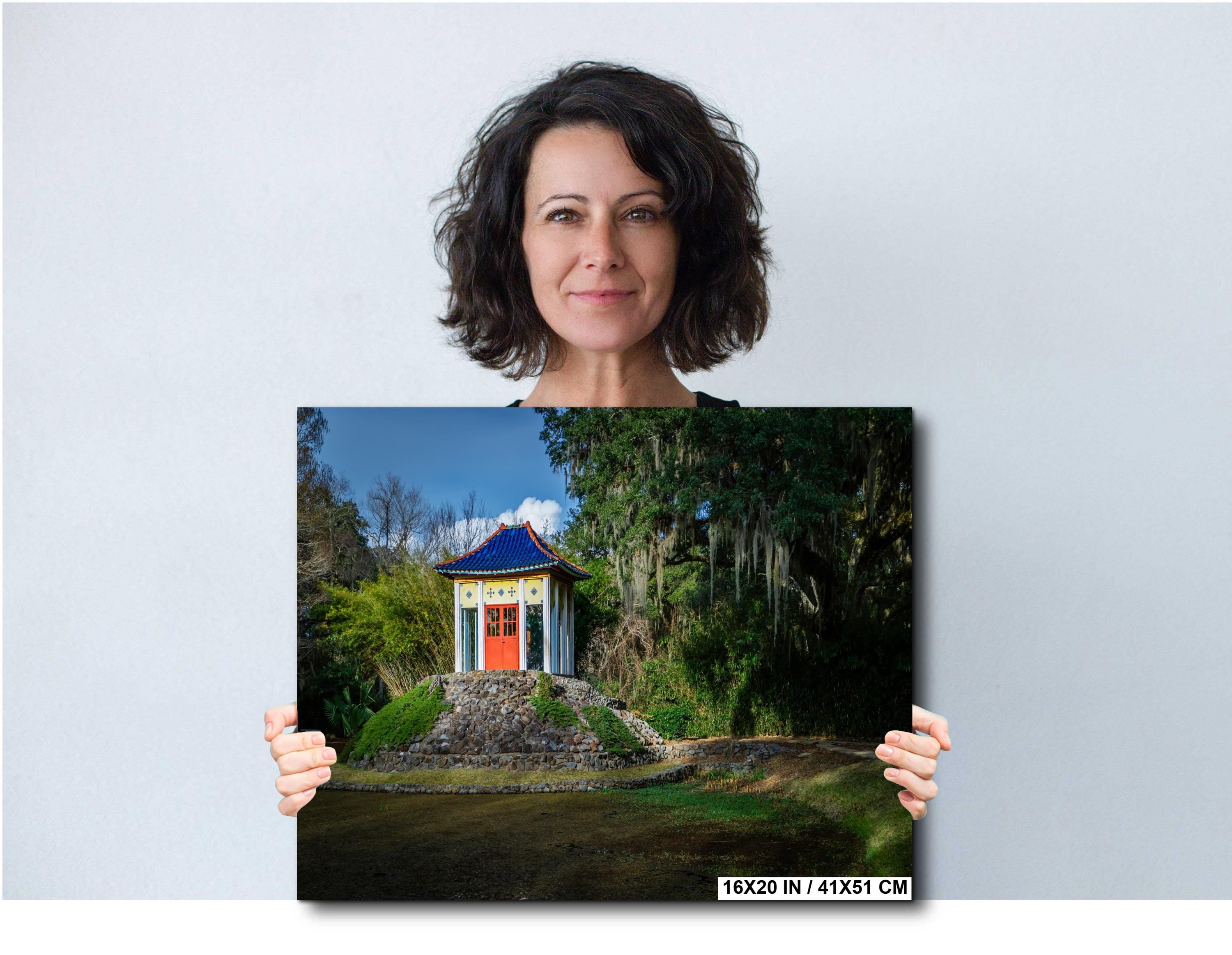 Avery Island Louisiana Buddha Shrine Pavilion Wall Art Photography Print, Jungle Gardens Pagoda, Southern Landscape Travel Gift Canvas