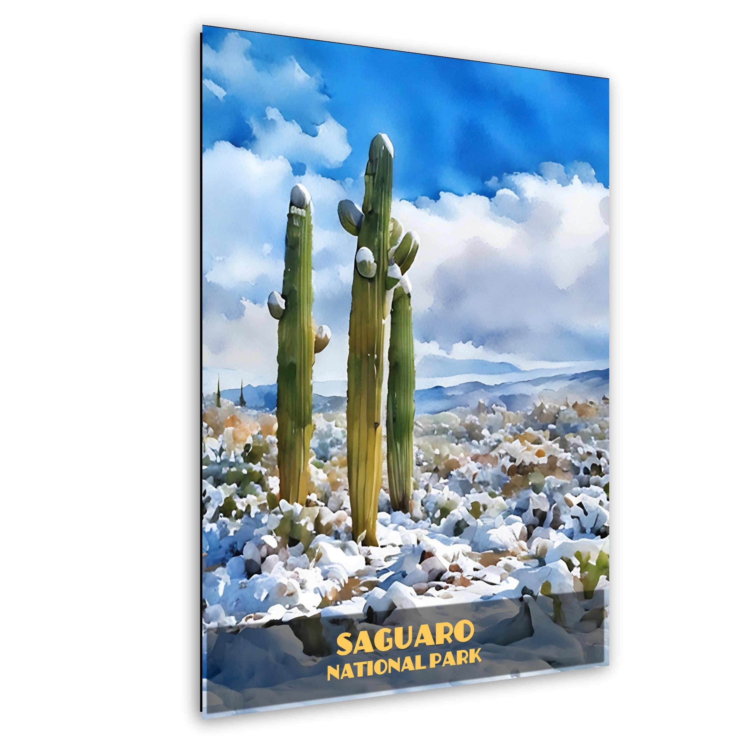 Saguaro National Park Poster - Snow Capped Cactus Watercolor Print | Sonoran Desert Art