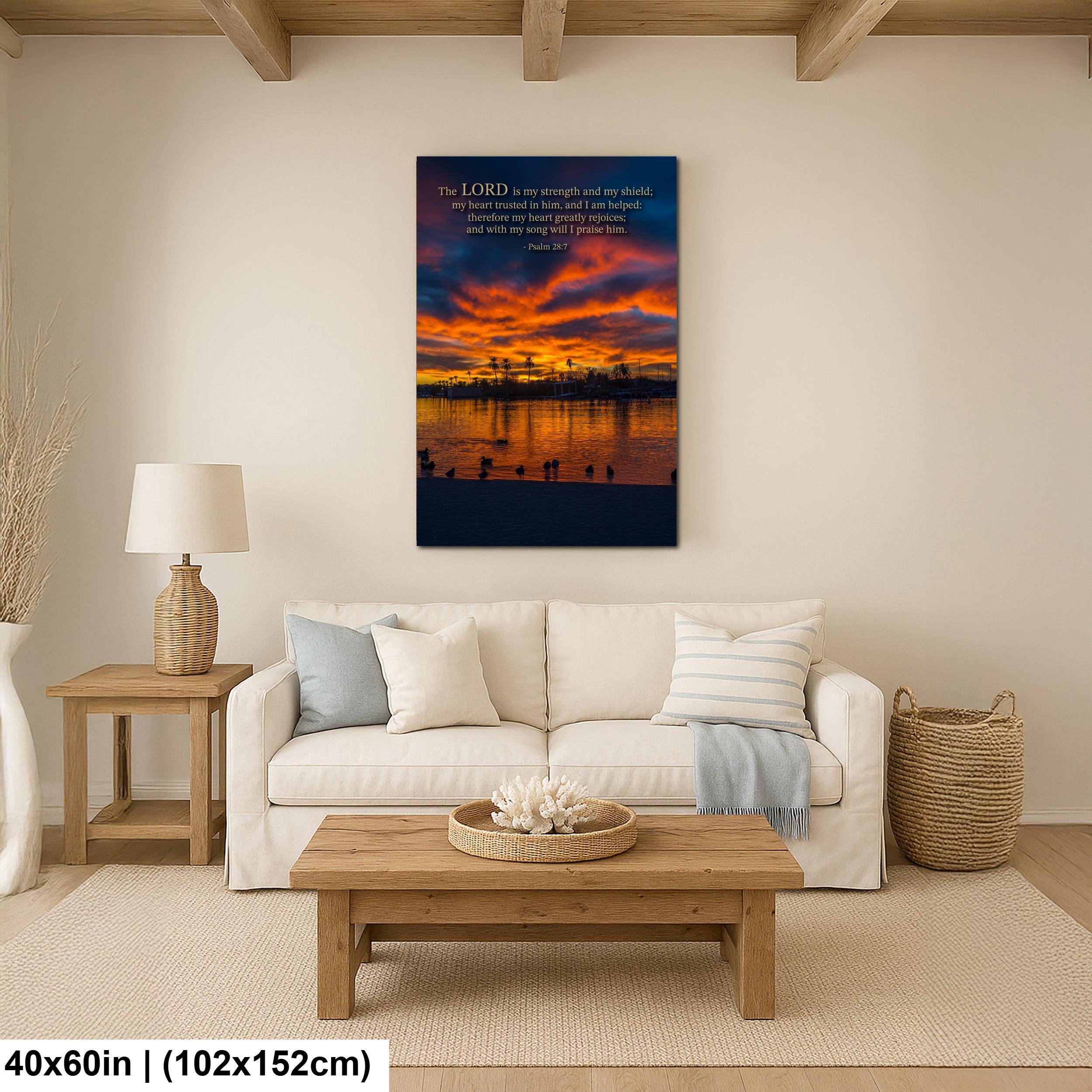 Christian Wall Art – Psalm 28:7 Bible Verse Print | Arizona Sunset Art Decor