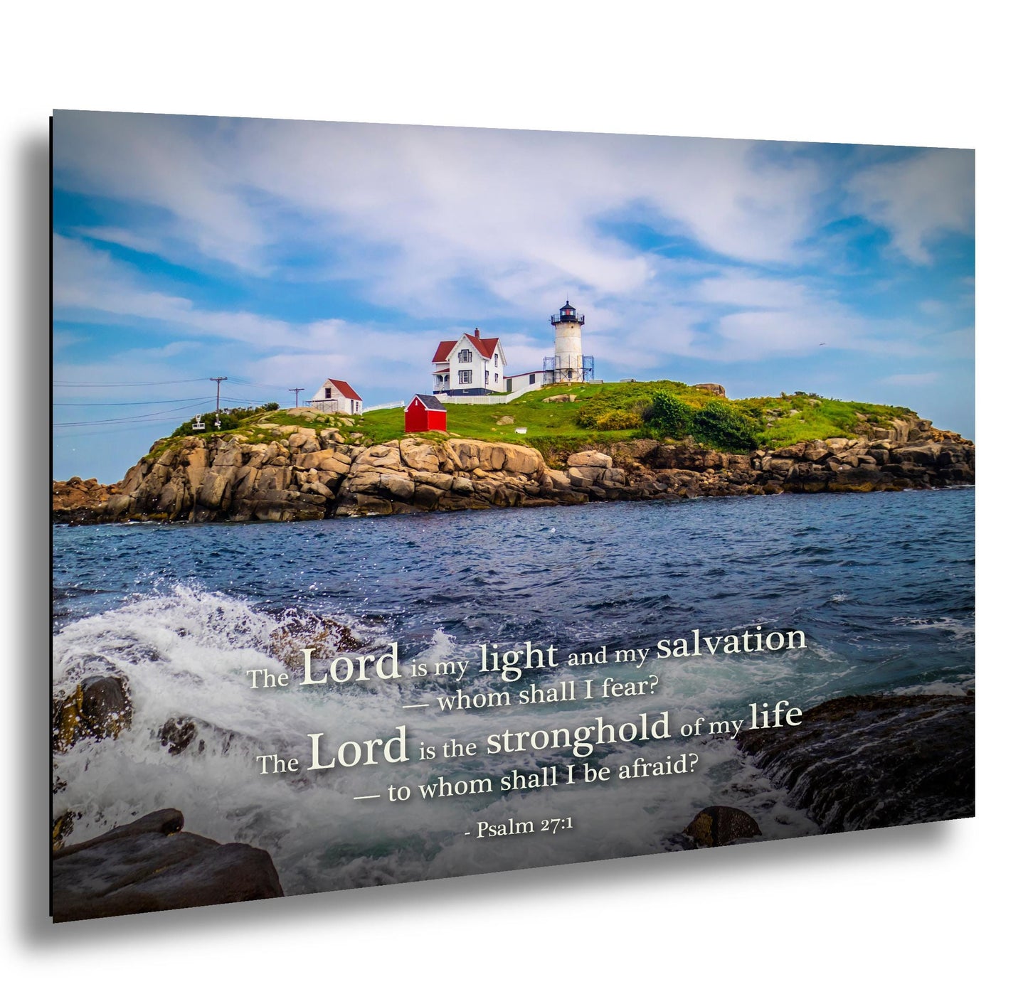 Lighthouse Wall Art – Cape Neddick Maine Lighthouse Print With Psalm 27 Scripture