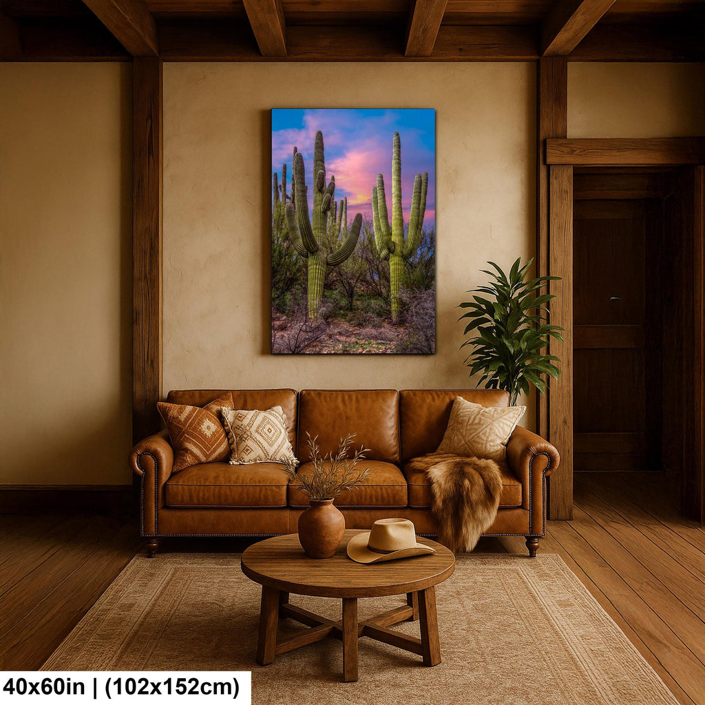 Towering Saguaros at Sunset, Catalina State Park Arizona Desert Photography Wall Art