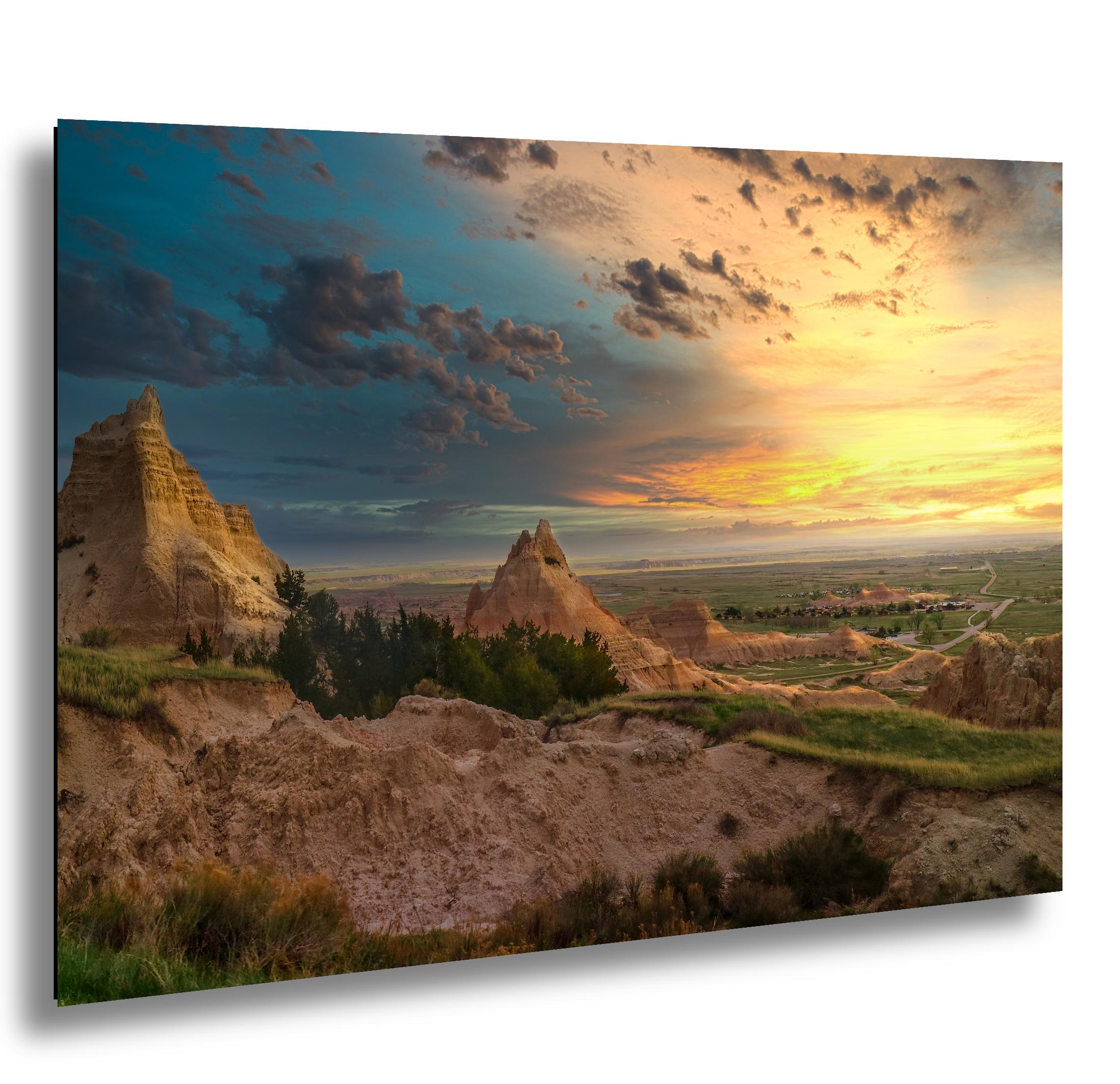 Badlands National Park Sunset Over Pinnacles Prairie Rugged Terrain South Dakota Wall Art