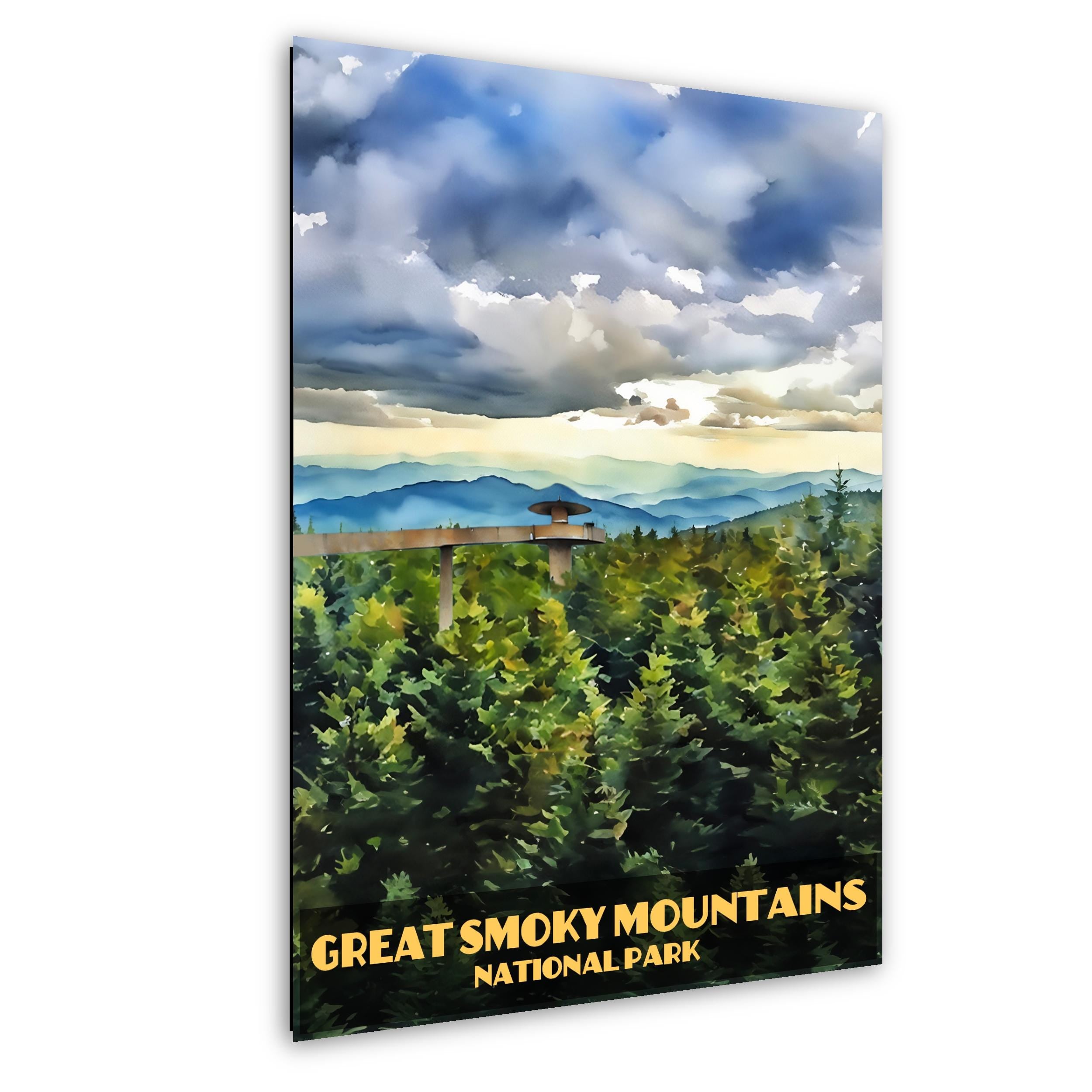 Great Smoky Mountains National Park Clingmans Dome Tower Watercolor-Stylized Photography Wall Art
