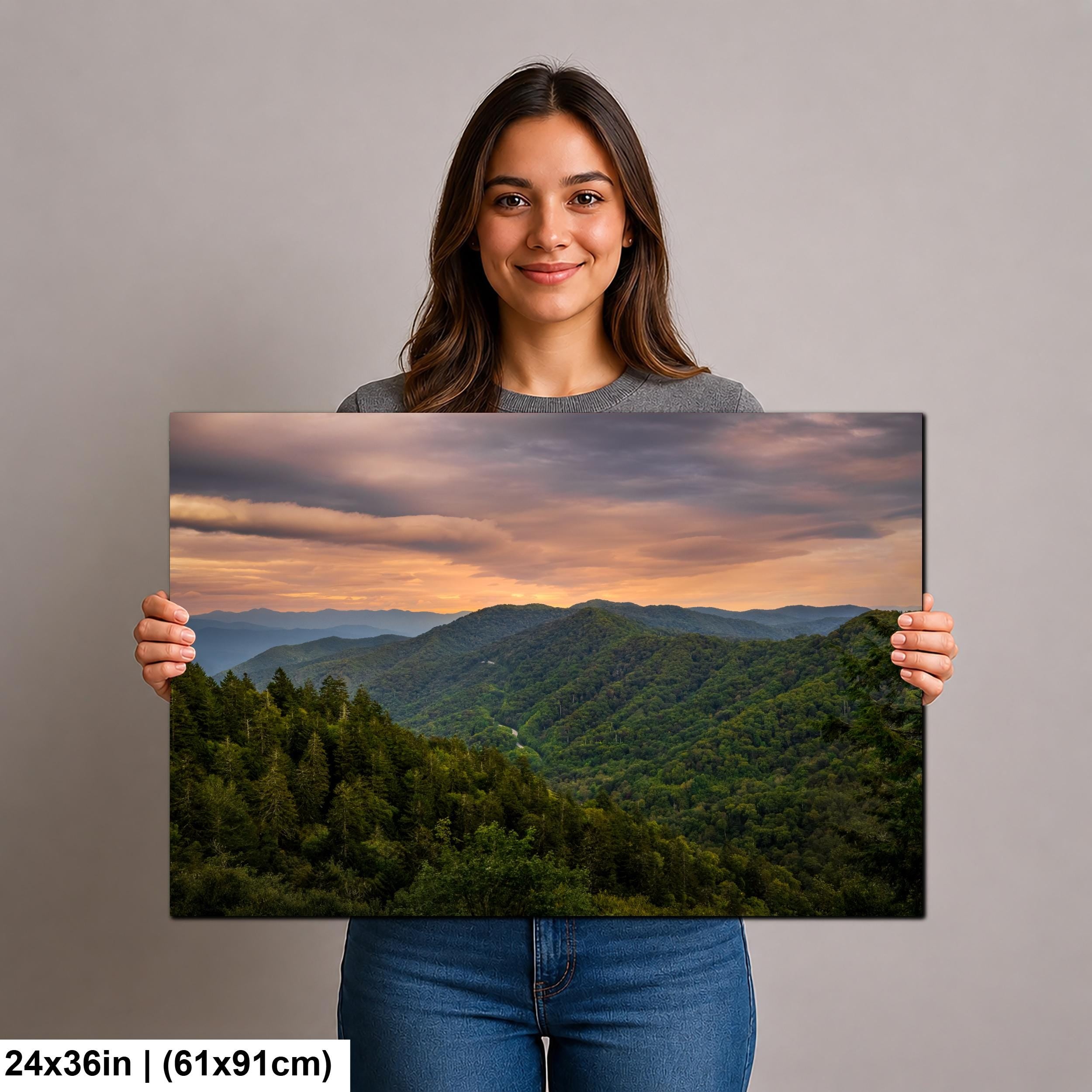 Great Smoky Mountains Golden Sunset Photography Print, Tennessee North Carolina Border, Layered Blue Ridge Wall Art