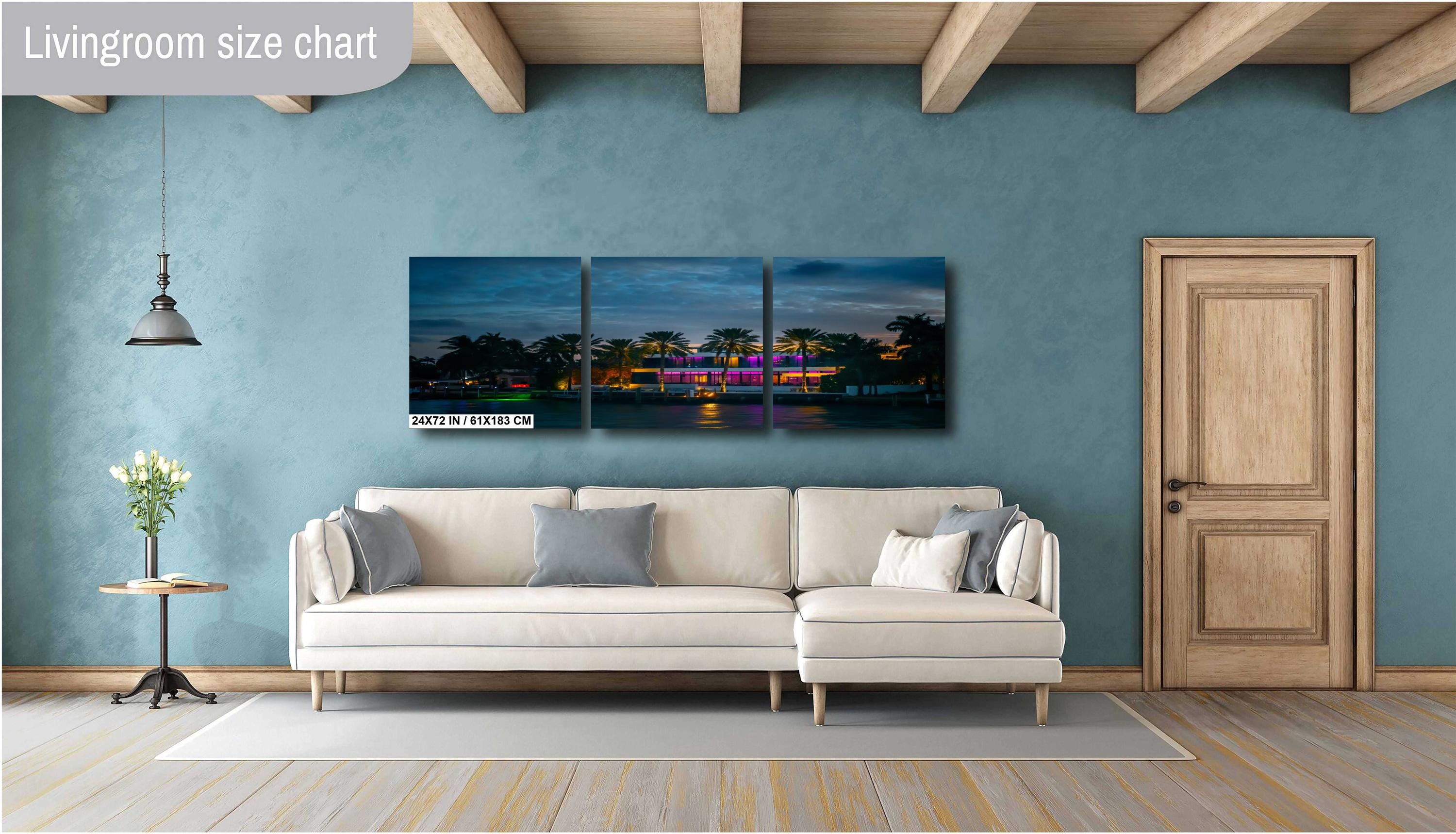 Miami Illuminated Glass House on the Bay at Night: Florida Print Wall Art Sunset Waterfront Photography  Aluminum/Acrylic/Metal/Canvas