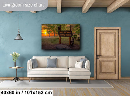 Lake Bemidji State Park Sign at Sunset Wall Art Print Aluminum/Acrylic/Metal/Canvas Forest Photography Hanging Home Decor Historic Landmark