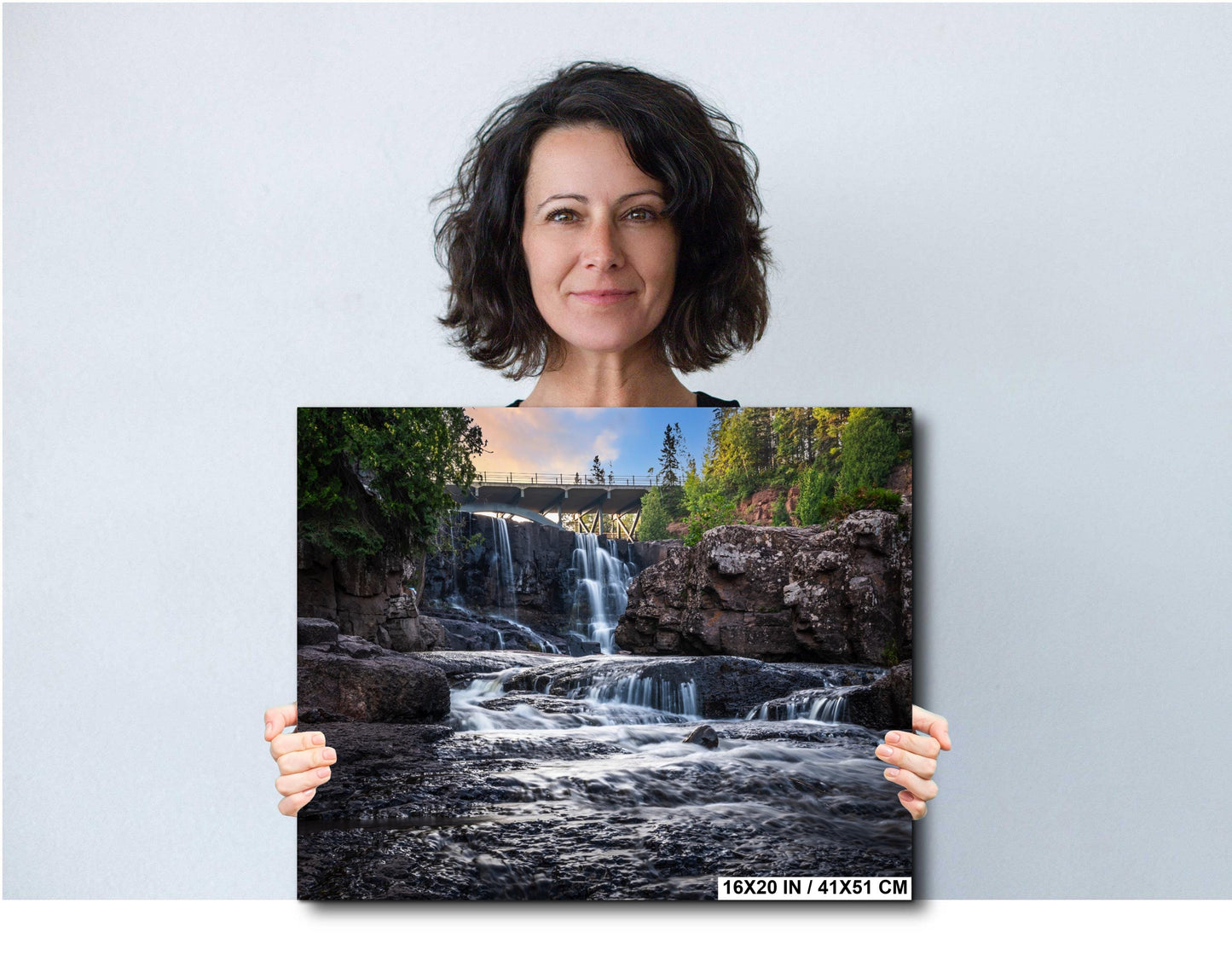 Gooseberry Falls Bridge Watercolor Style: Minnesota State Park Photography Wall Art