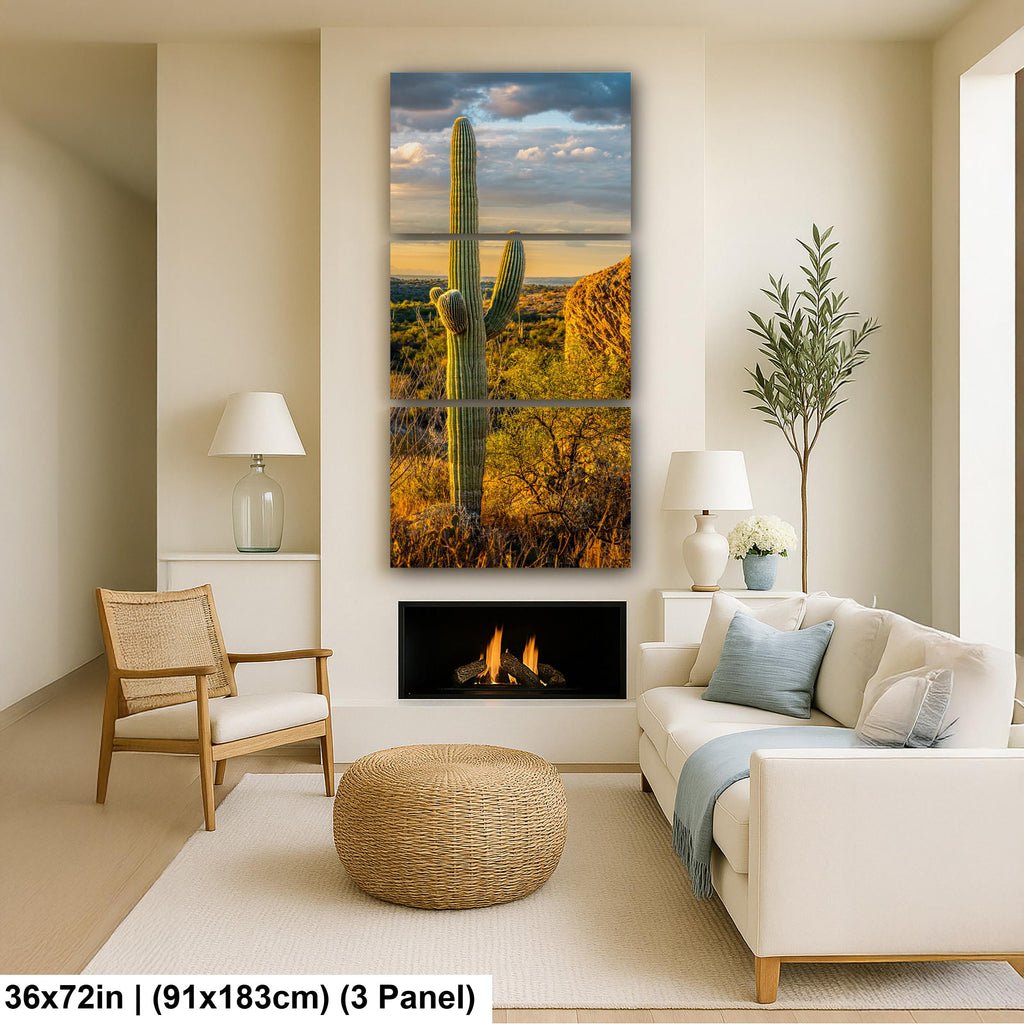 Golden Hour Saguaro Cactus, Sonoran Desert Arizona Sunset Wall Art, Southwestern Landscape Photography Print