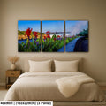 Niagara Falls Garden Overlook Photography Print, Ontario Canada Wall Art, Red Flowers Waterfall Decor