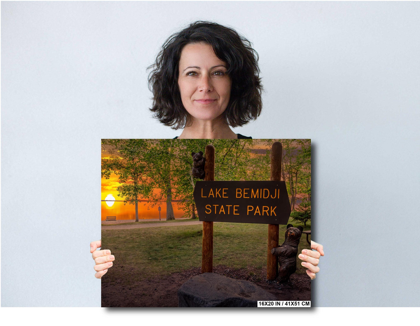 Lake Bemidji State Park Sign at Sunset Wall Art Print Aluminum/Acrylic/Metal/Canvas Forest Photography Hanging Home Decor Historic Landmark