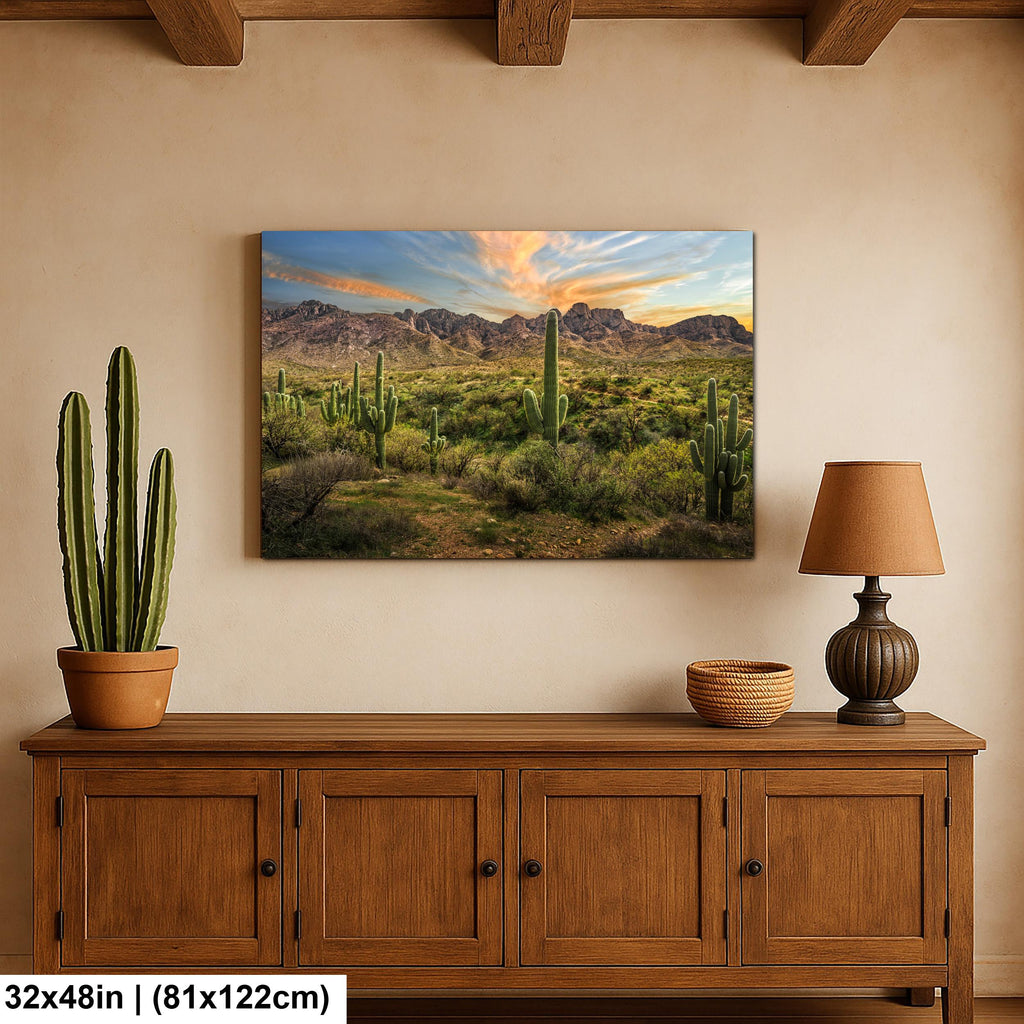 Santa Catalina Mountains with Saguaros Photography Print, Catalina State Park Tucson Arizona Desert Landscape Wall Art