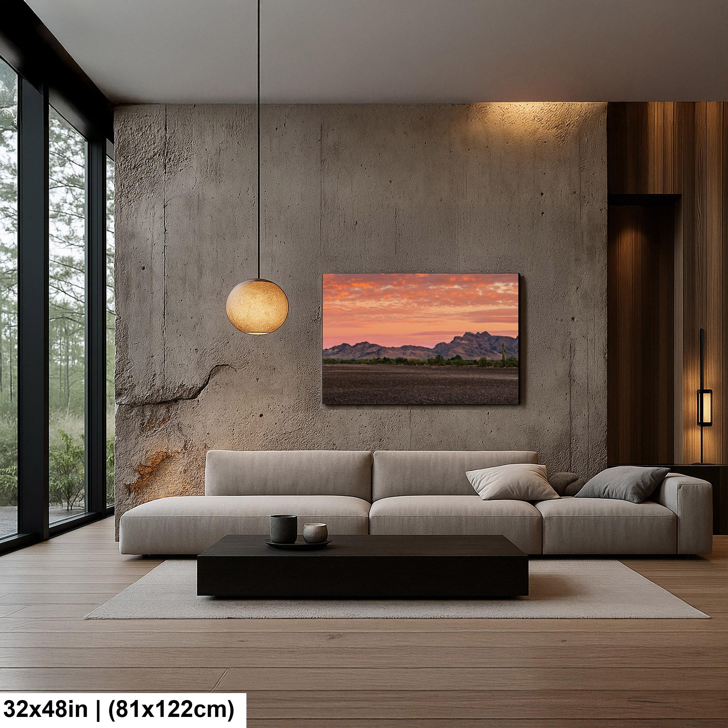 Fiery Sonoran Desert Sunset with Saguaro, Quartzsite Arizona Photography Print