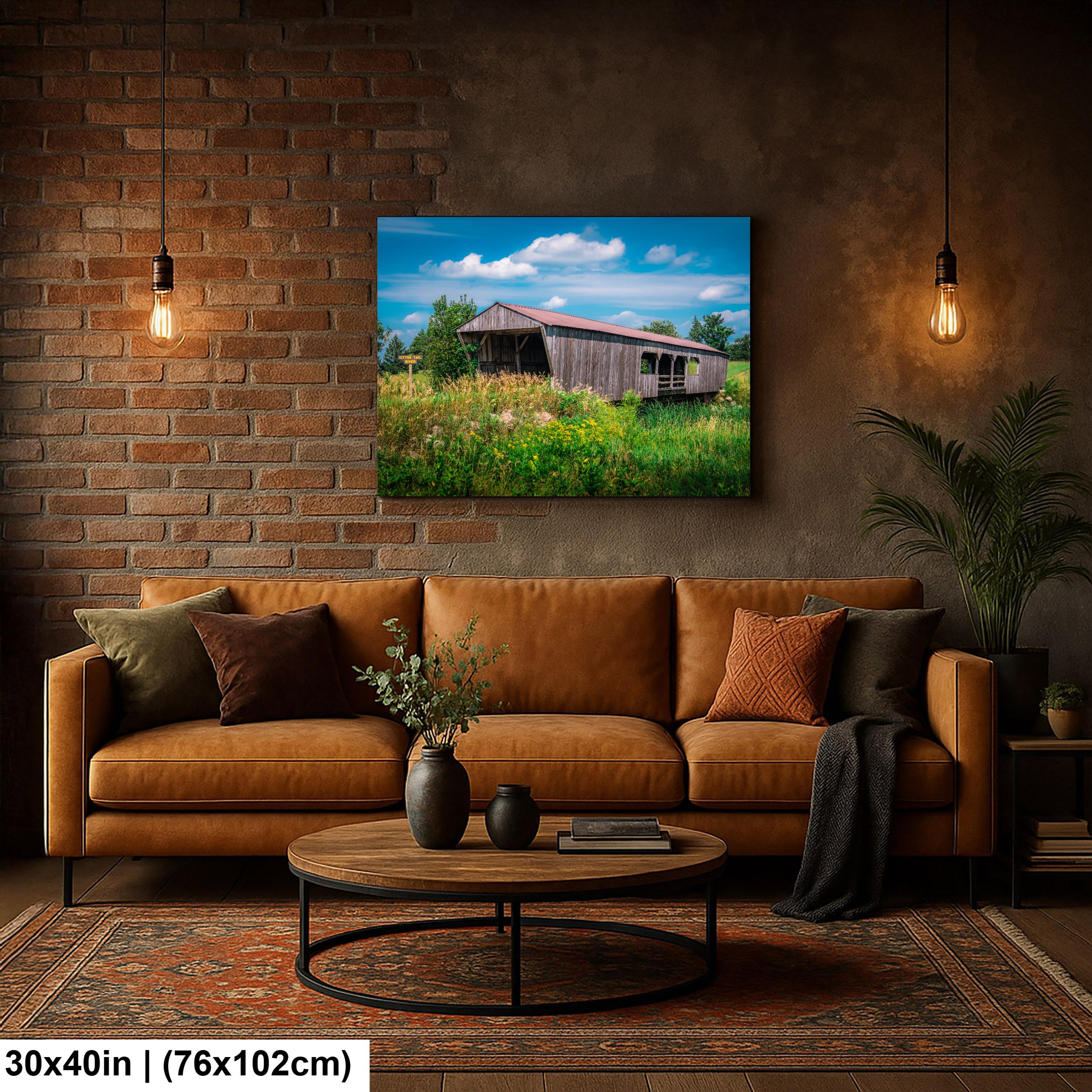 Rustic Covered Bridge Over Otter Tail River Detroit Lakes Minnesota Photography Print