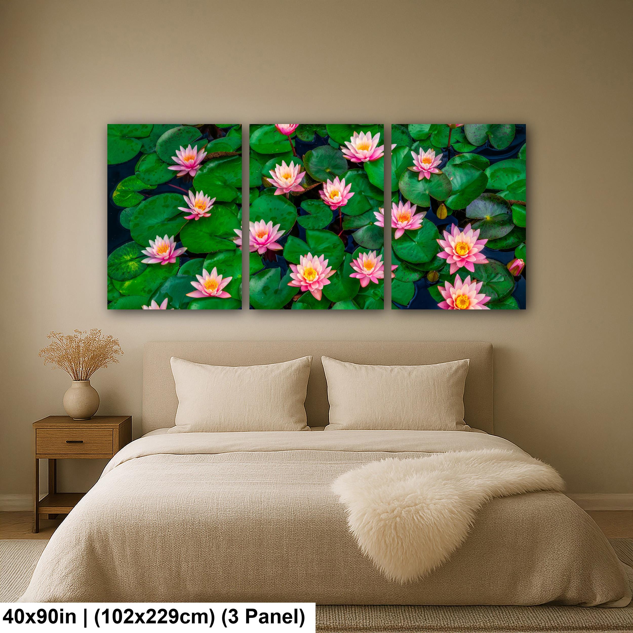 Pink Water Lilies: Botanical Flower Garden Pond Photography Wall Art Print