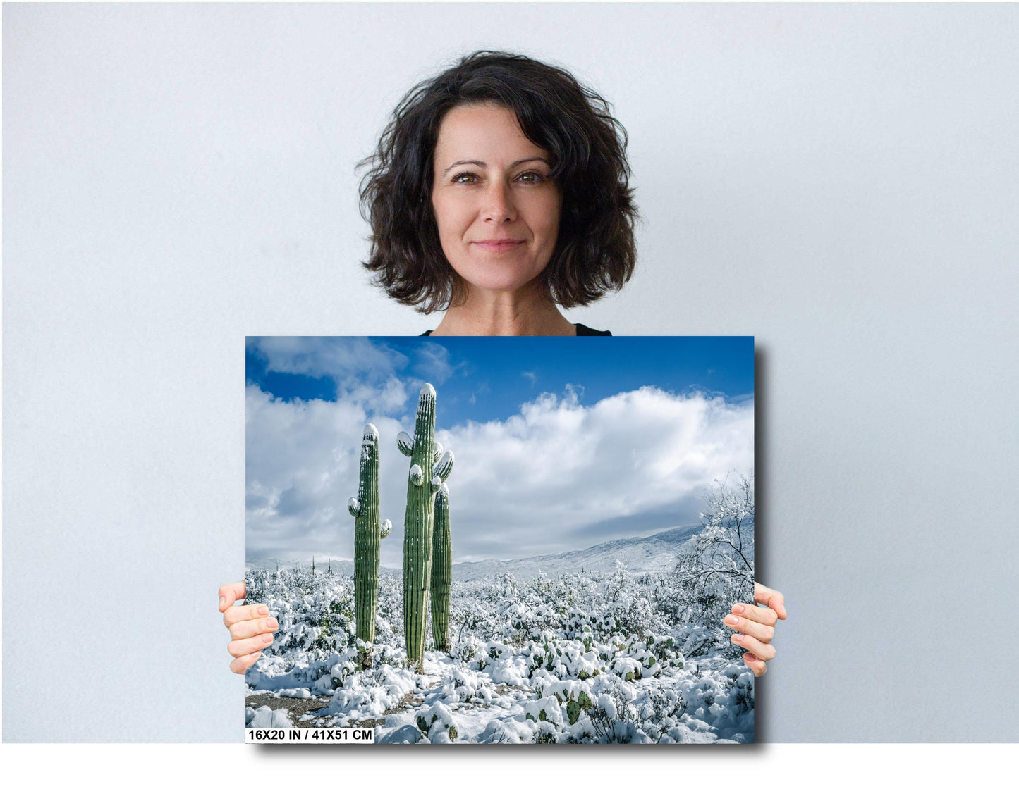 Snowy Saguaro Cactus Print: Tucson Arizona Winter Wonderland