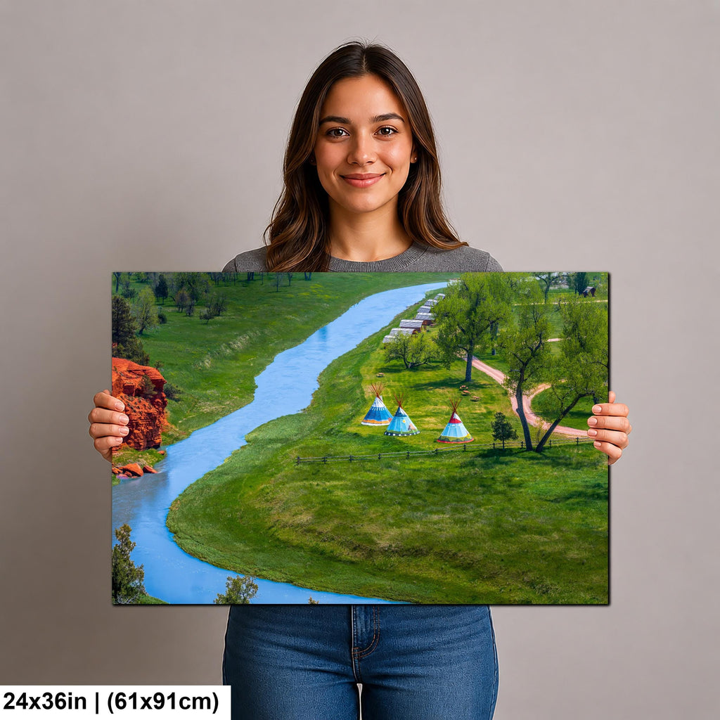 Painted Prairie: Tipis Along Red Cliffs Wyoming Photography Wall Art