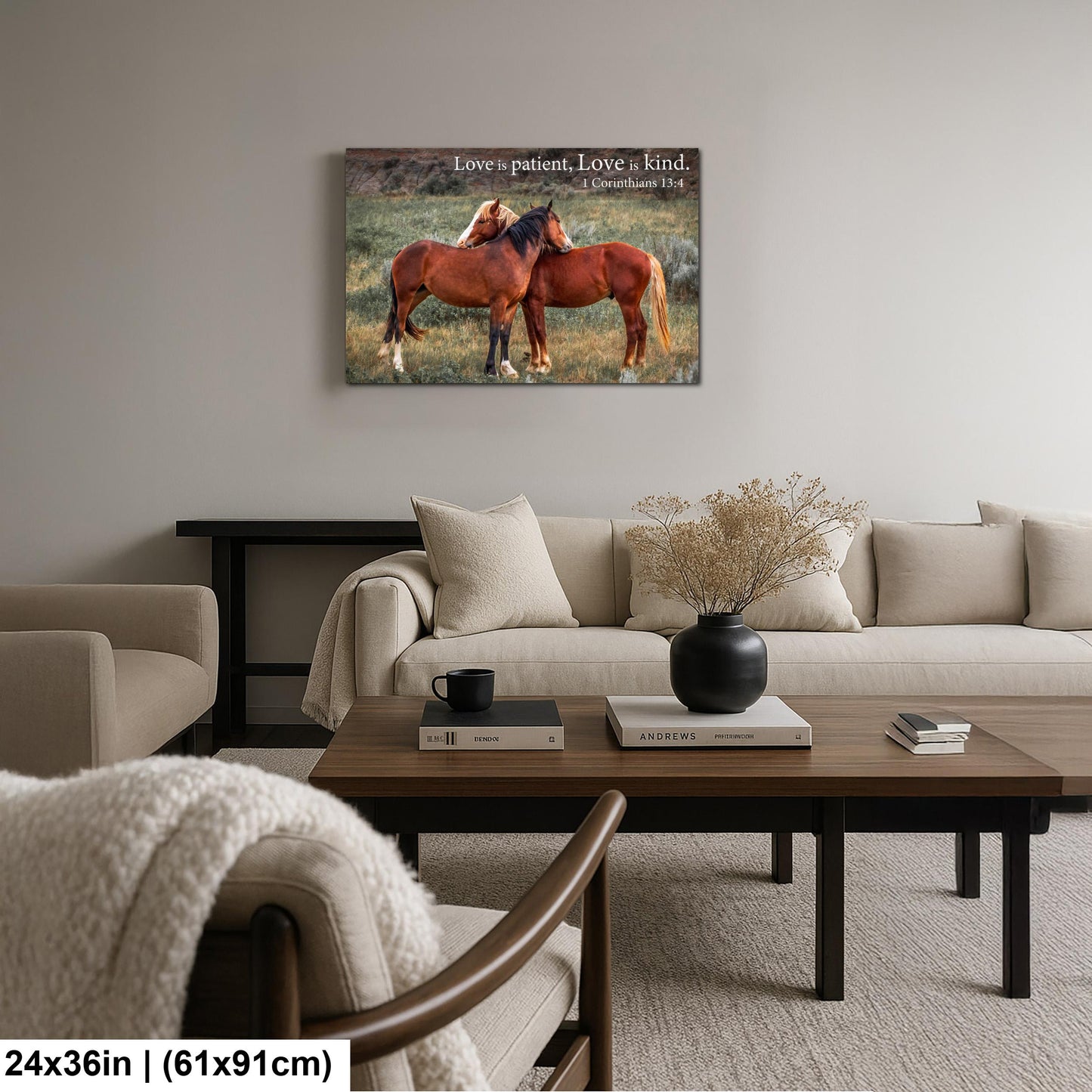 1 Corinthians 13:4 Love Is Patient Love Is Kind Bible Quote, Wild Horses Photography Print, Christian Wall Decor