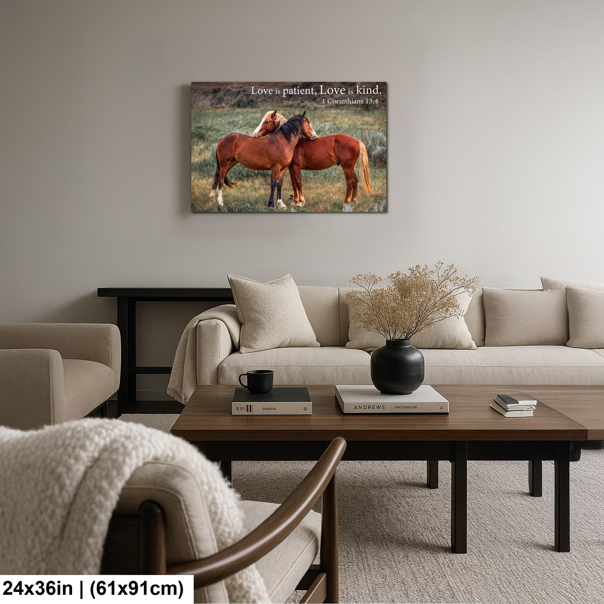 1 Corinthians 13:4 Love Is Patient Love Is Kind Bible Quote, Wild Horses Photography Print, Christian Wall Decor