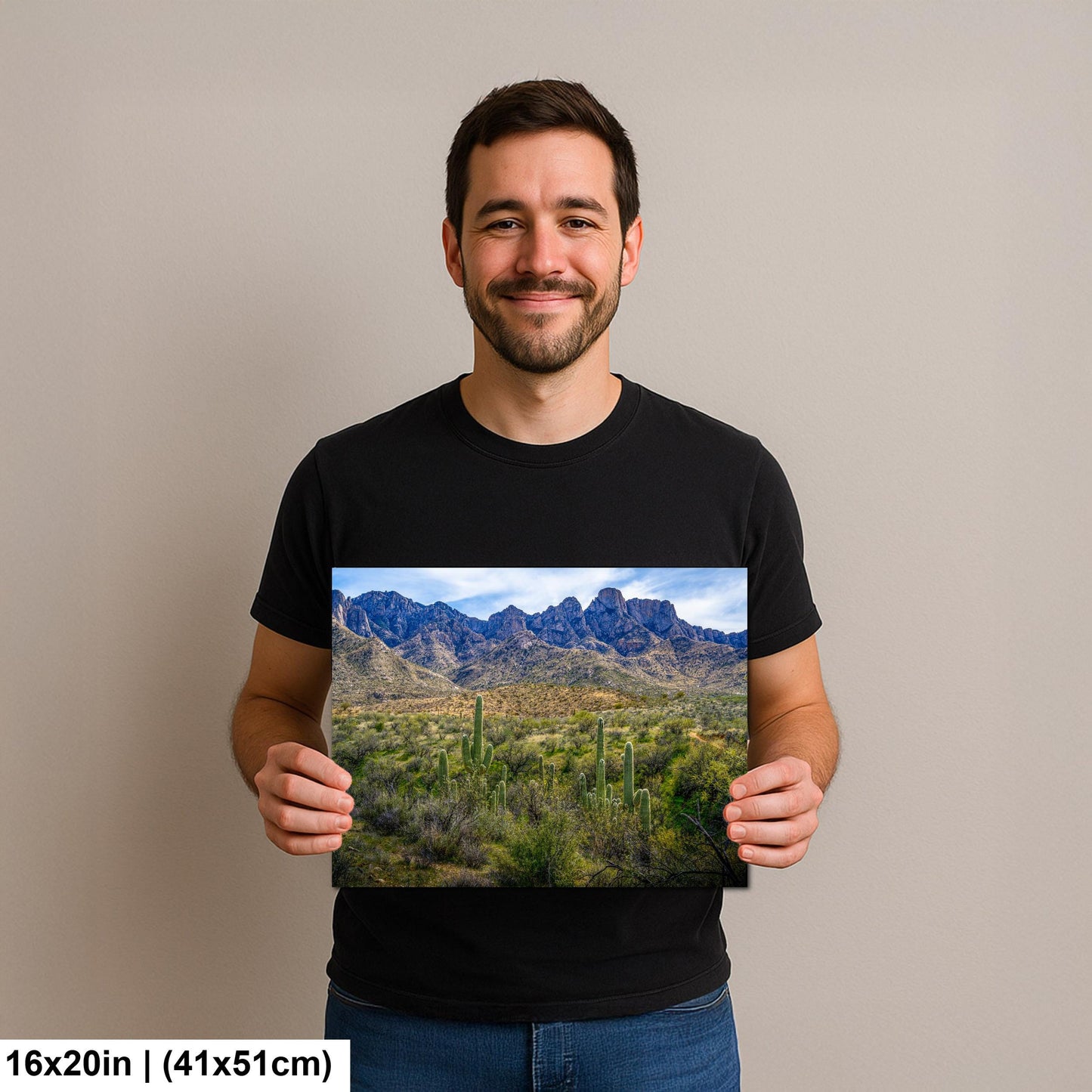 Catalina State Park Saguaros with Rocky Mountain Peaks - Tucson Arizona Sonoran Desert Photography Print