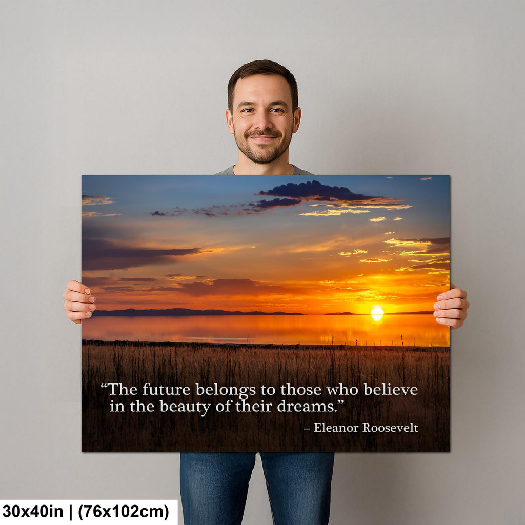 Sunset Lake Landscape Print with Eleanor Roosevelt Quote Wall Art